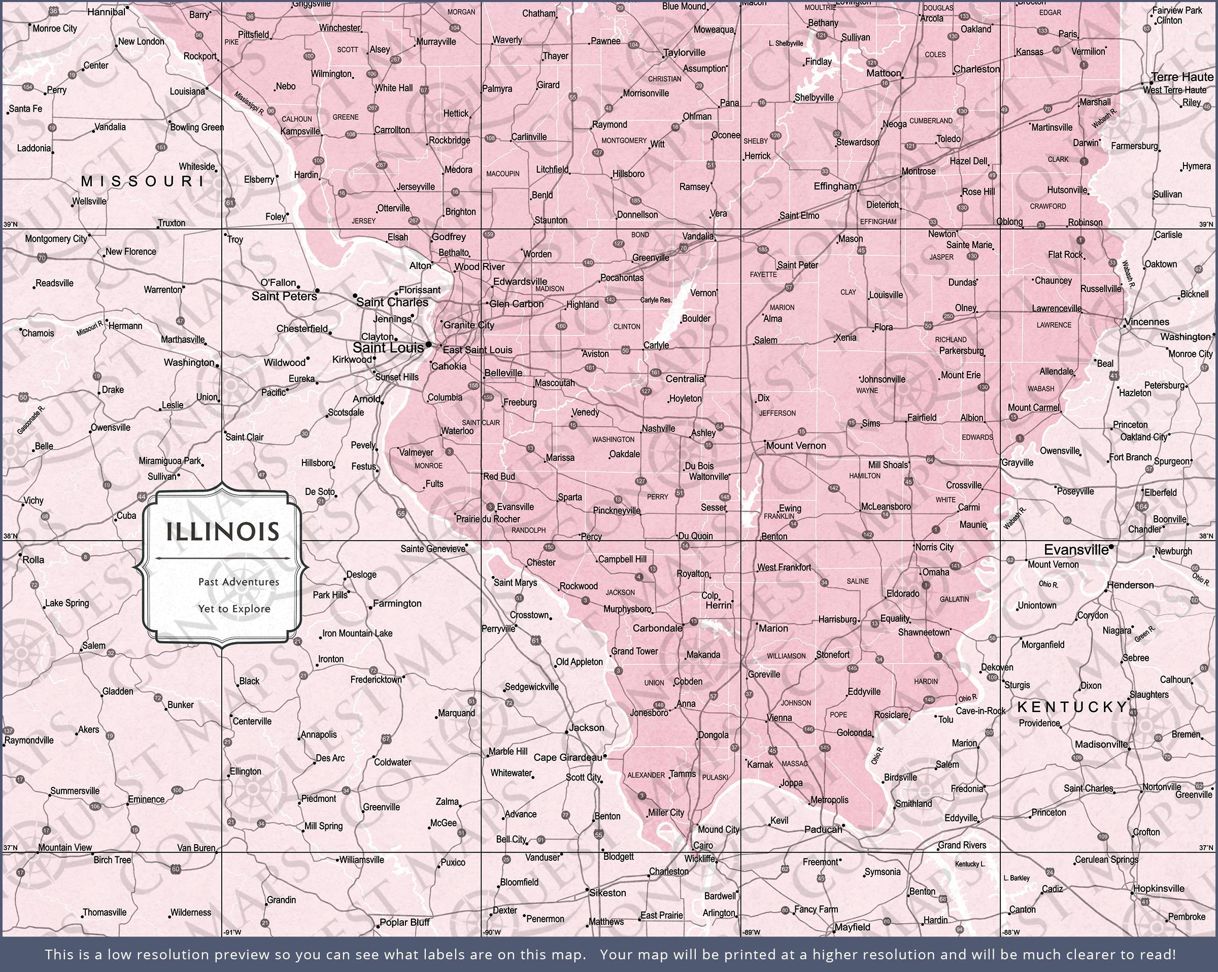 Push Pin Illinois Map (Pin Board) - Pink Color Splash CM Pin Board
