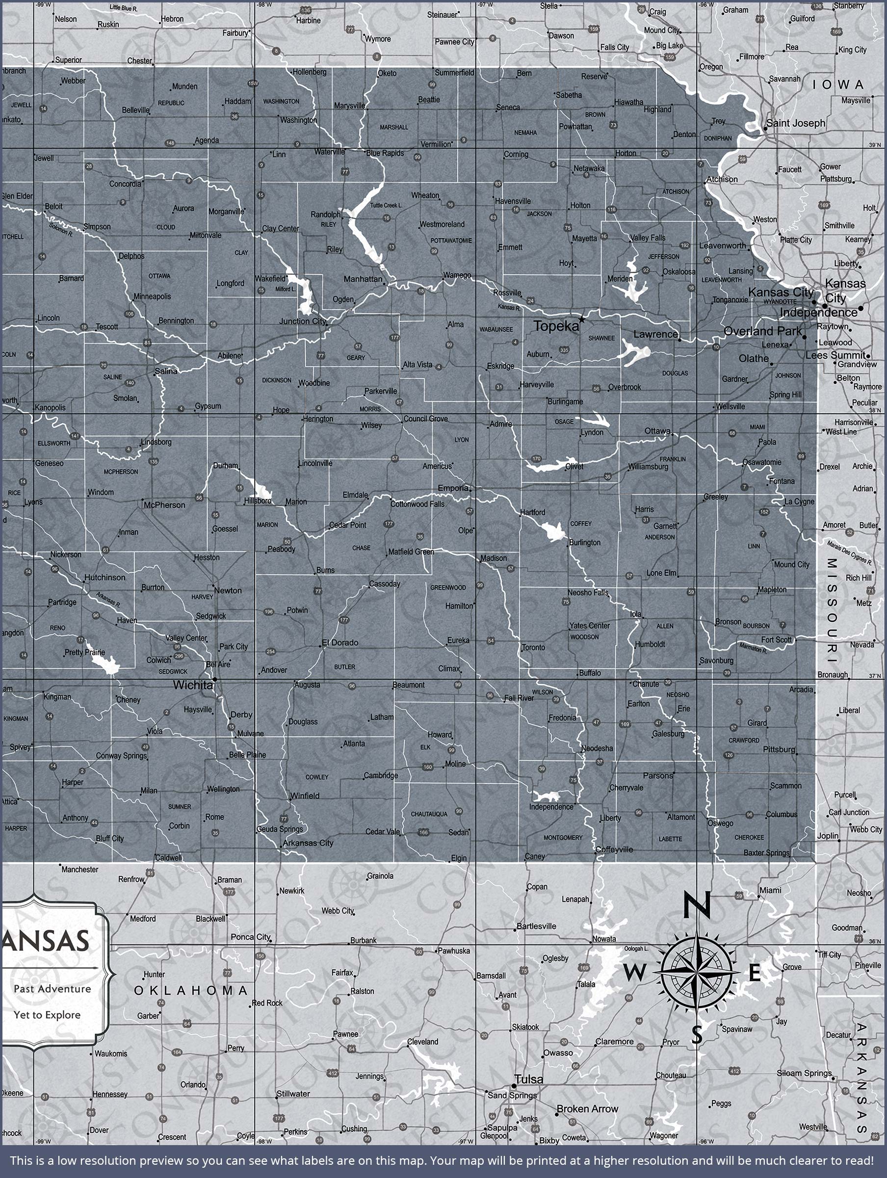 Push Pin Kansas Map (Pin Board) - Dark Gray Color Splash CM Pin Board