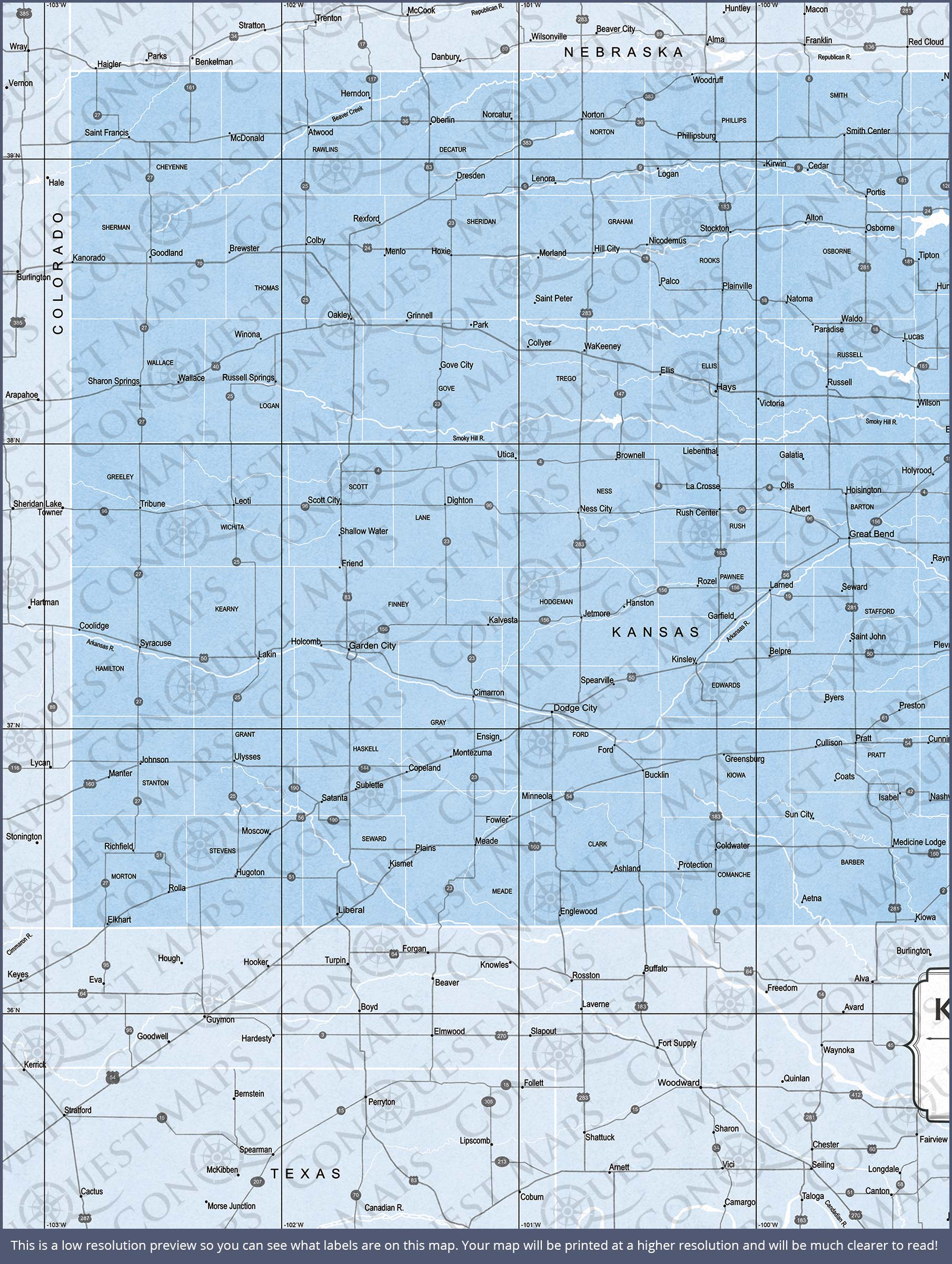 Push Pin Kansas Map (Pin Board) - Light Blue Color Splash CM Pin Board