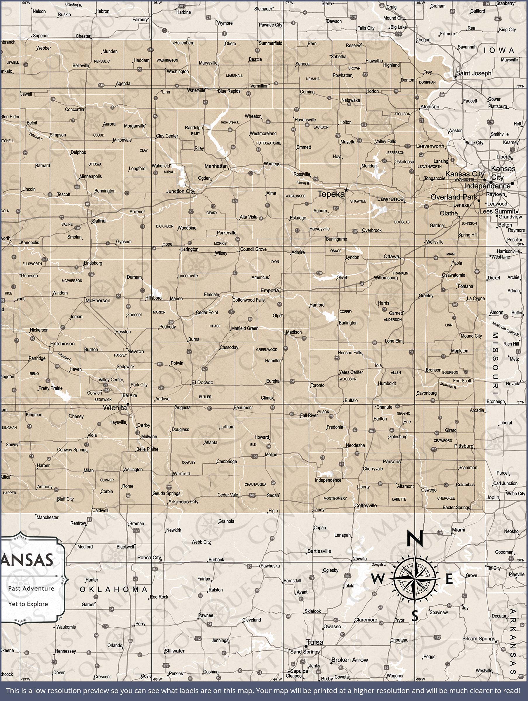 Push Pin Kansas Map (Pin Board) - Light Brown Color Splash CM Pin Board