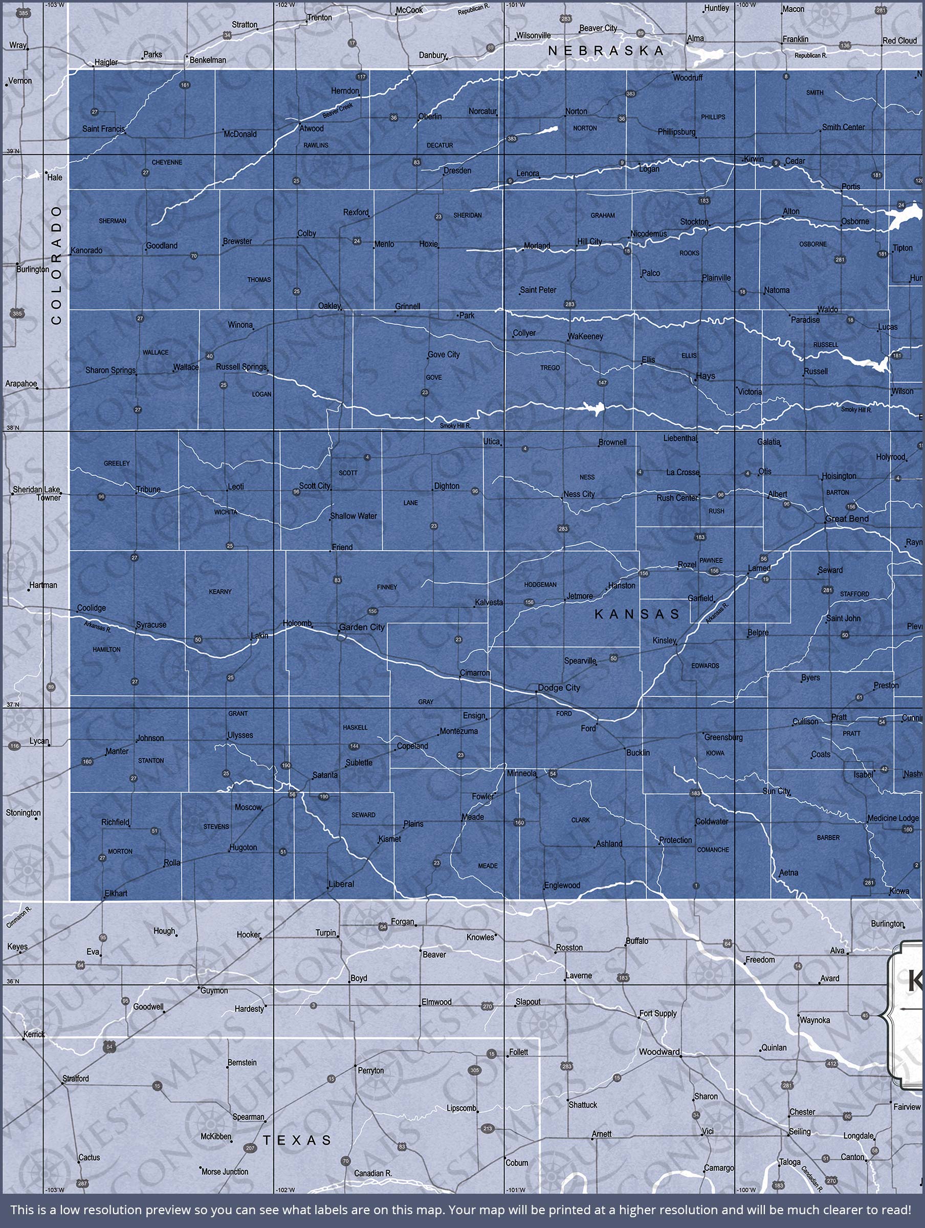 Push Pin Kansas Map (Pin Board) - Navy Color Splash CM Pin Board