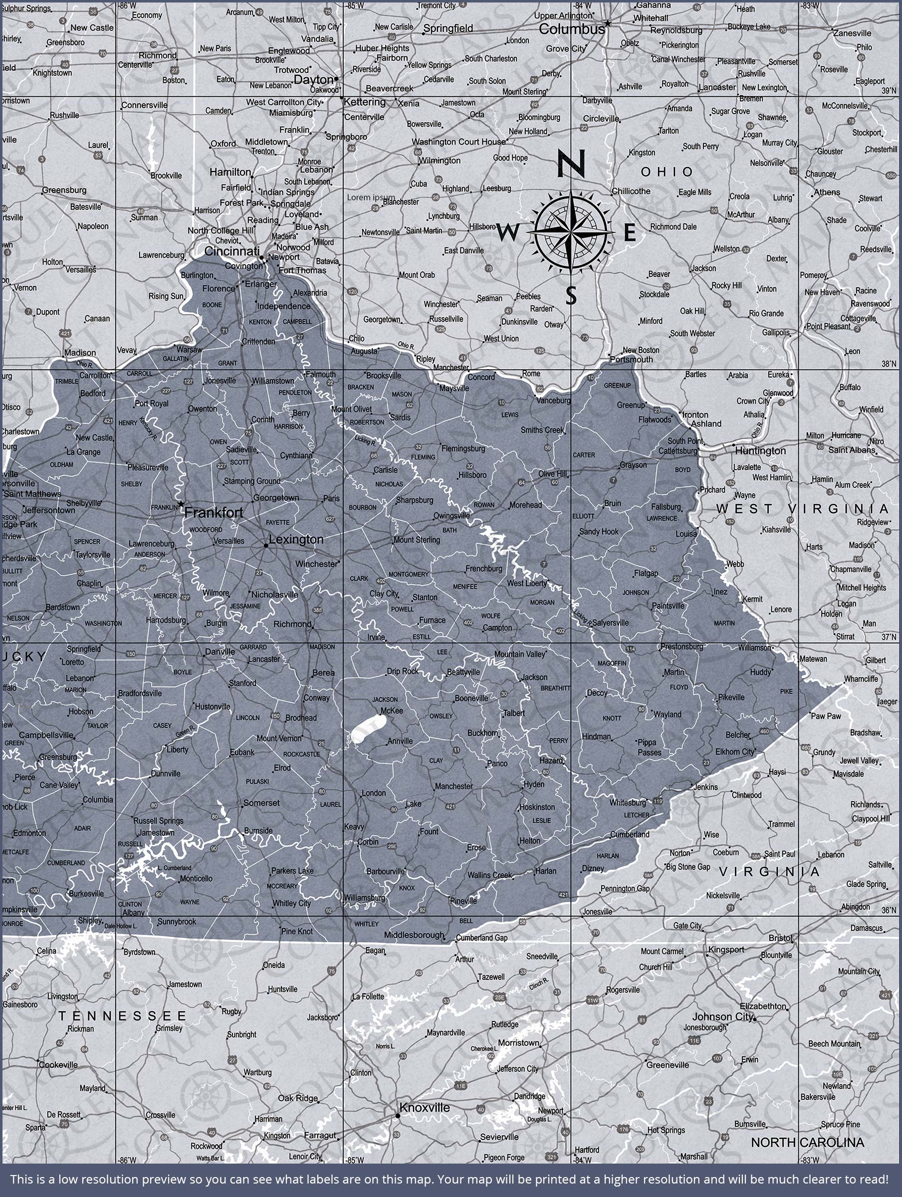 Push Pin Kentucky Map (Pin Board) - Dark Gray Color Splash CM Pin Board
