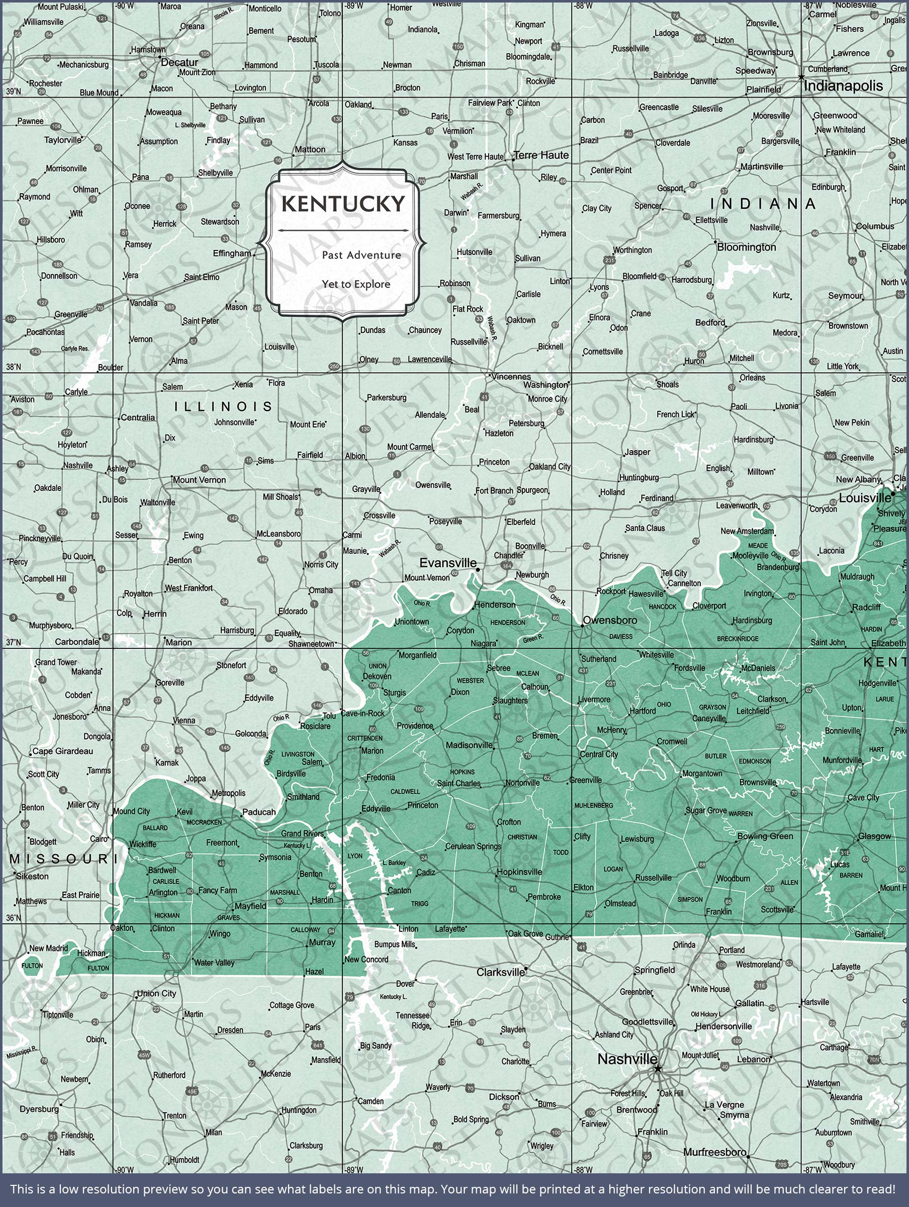 Push Pin Kentucky Map (Pin Board) - Green Color Splash CM Pin Board