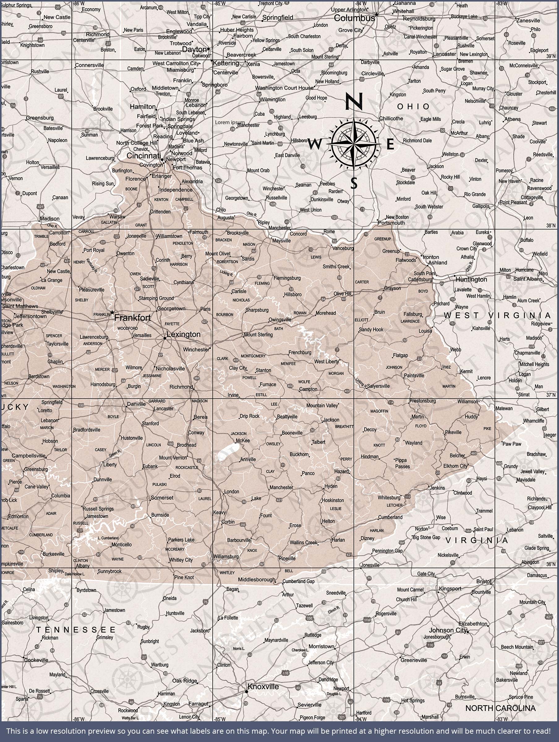 Push Pin Kentucky Map (Pin Board) - Light Brown Color Splash CM Pin Board