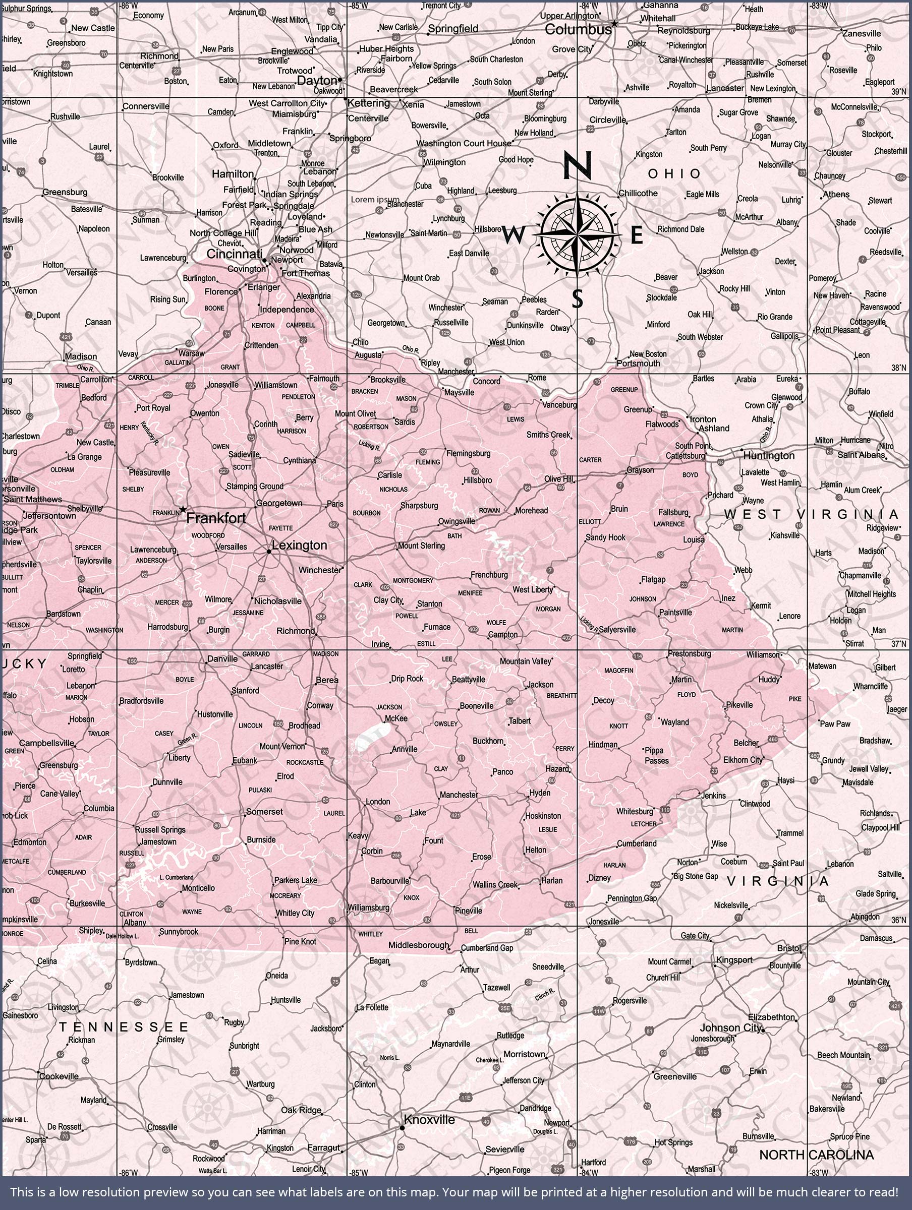 Push Pin Kentucky Map (Pin Board) - Pink Color Splash CM Pin Board