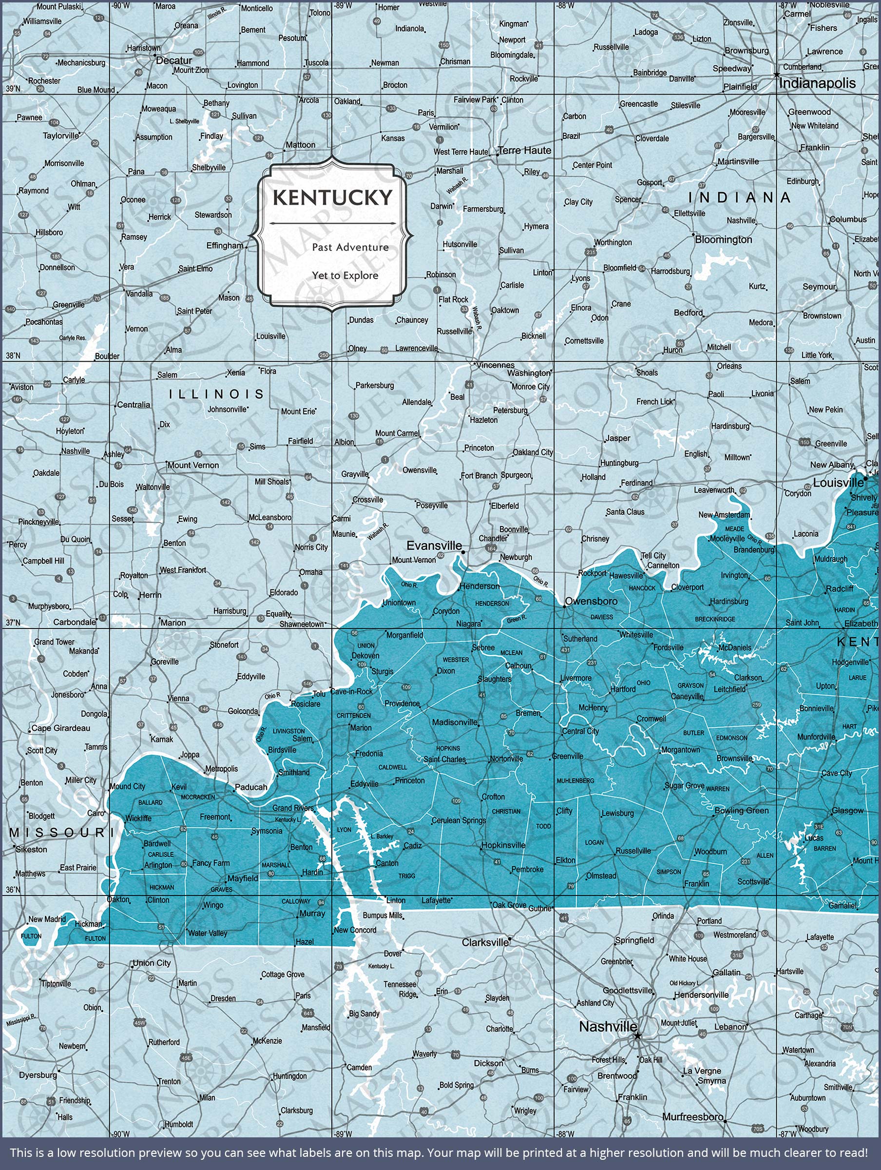 Push Pin Kentucky Map (Pin Board) - Teal Color Splash CM Pin Board
