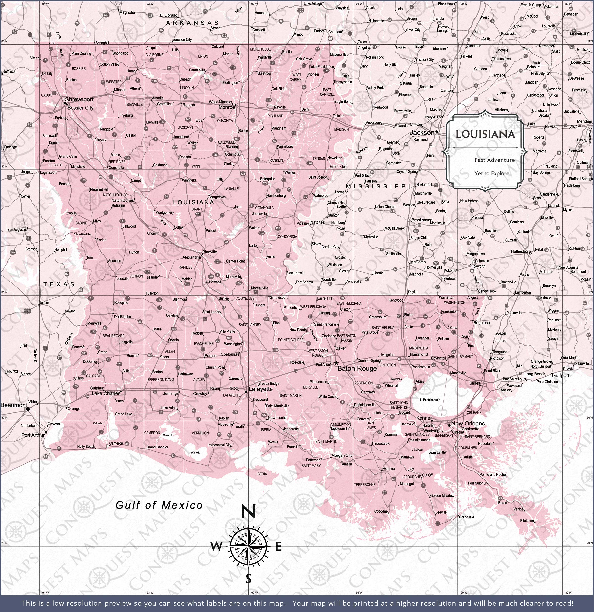 Push Pin Louisiana Map (Pin Board) - Pink Color Splash CM Pin Board