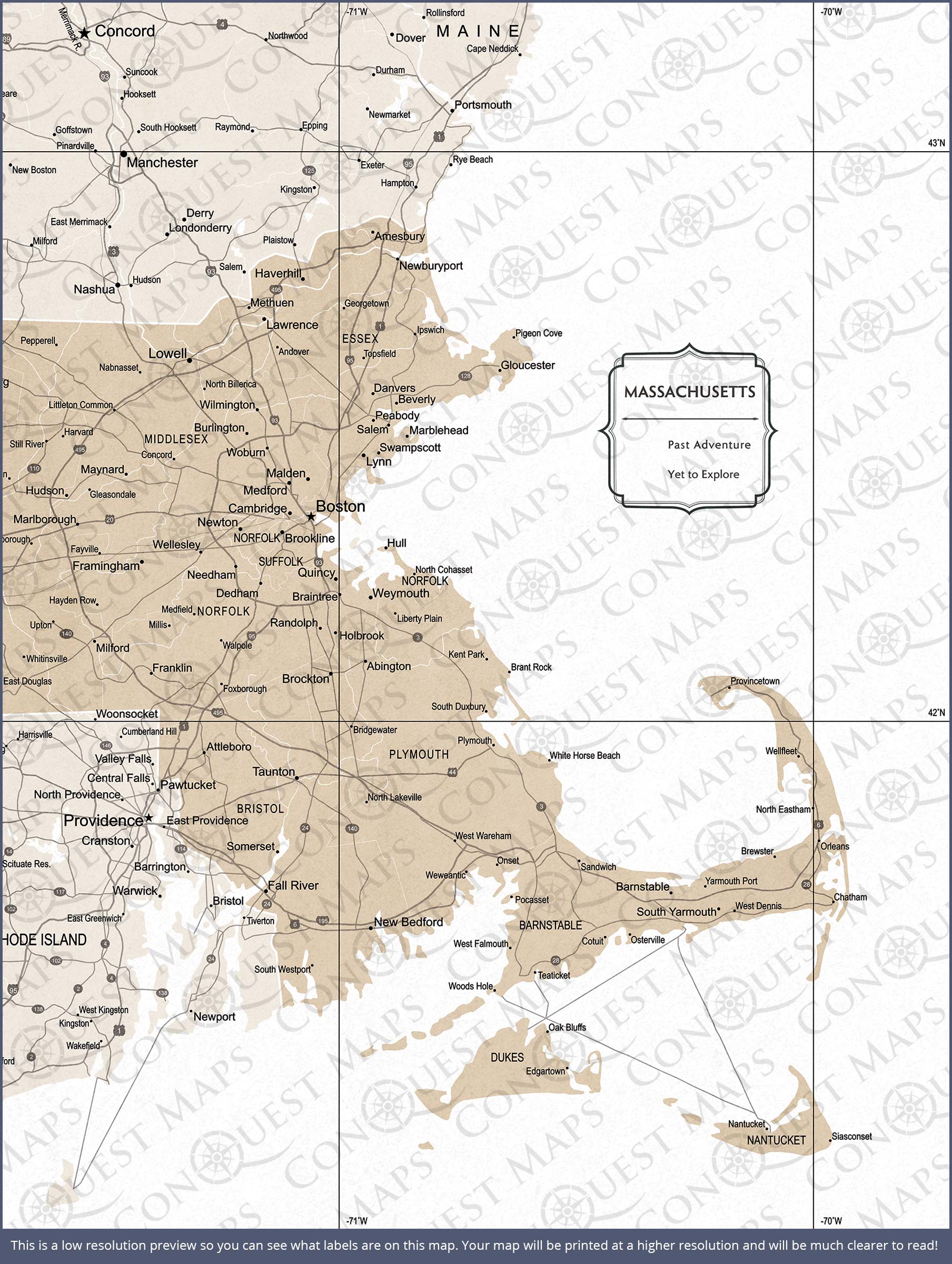 Push Pin Massachusetts Map (Pin Board) - Light Brown Color Splash CM Pin Board