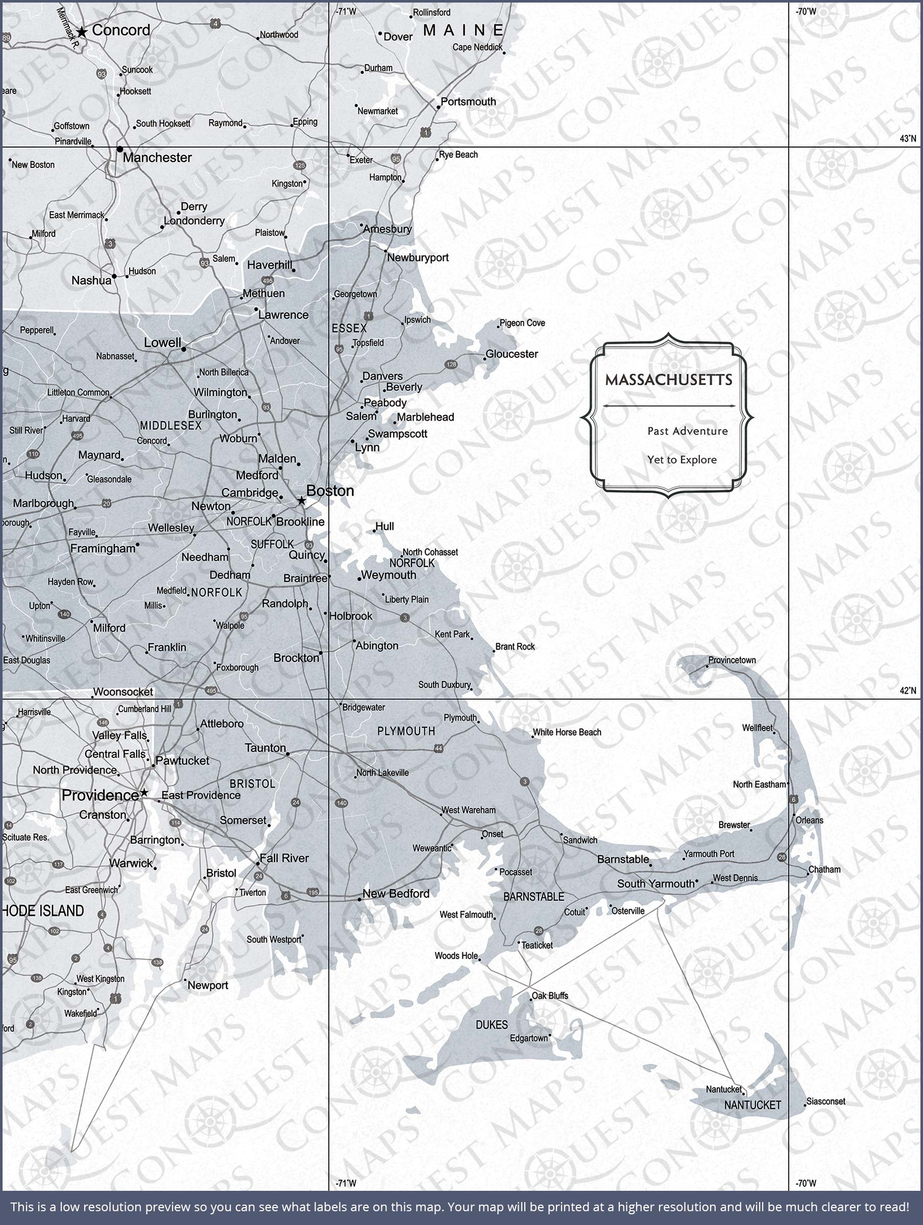 Push Pin Massachusetts Map (Pin Board) - Light Gray Color Splash CM Pin Board