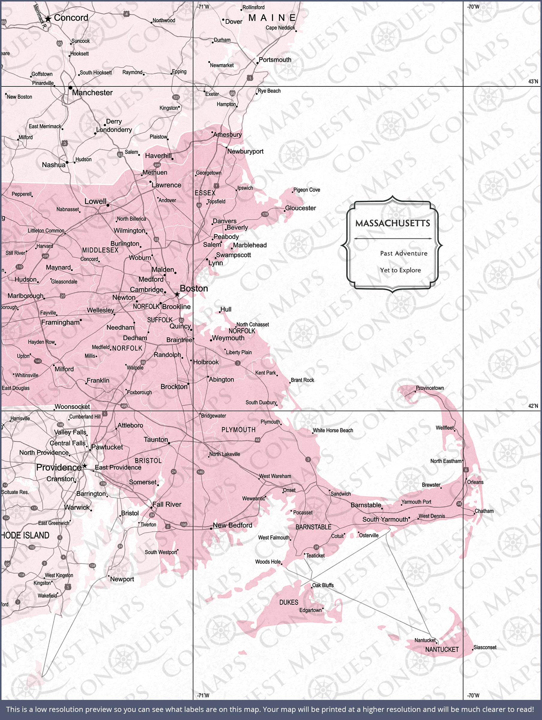 Push Pin Massachusetts Map (Pin Board) - Pink Color Splash CM Pin Board