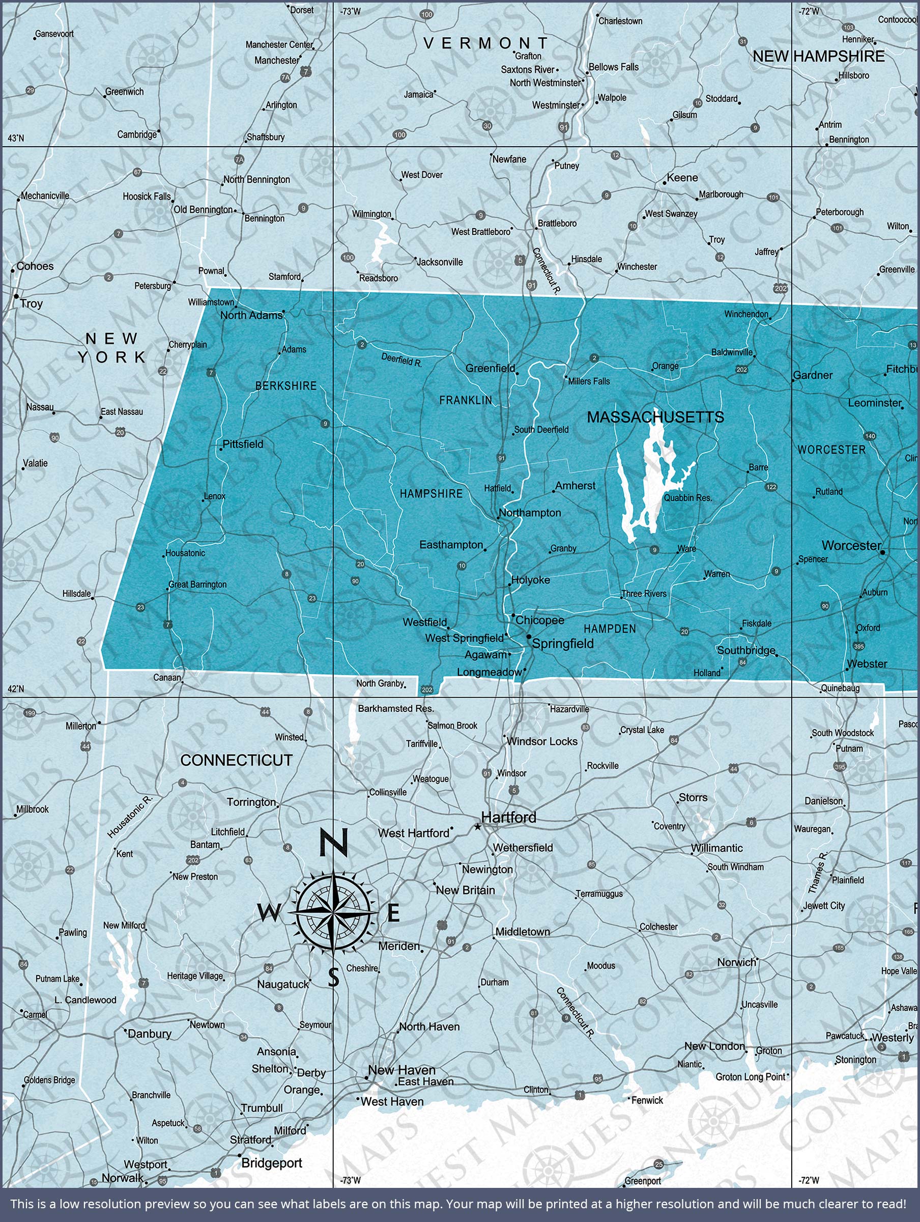 Push Pin Massachusetts Map (Pin Board) - Teal Color Splash CM Pin Board