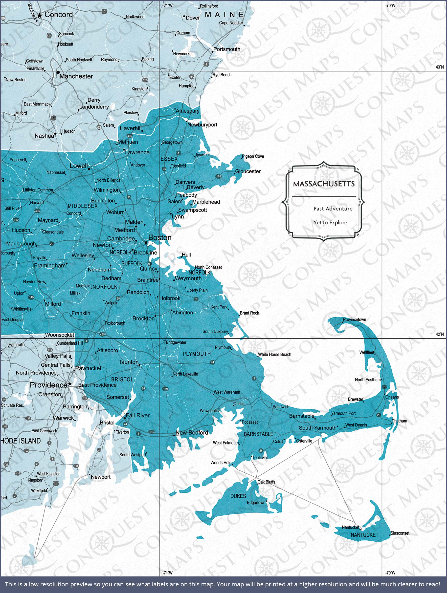 Push Pin Massachusetts Map (Pin Board) - Teal Color Splash CM Pin Board