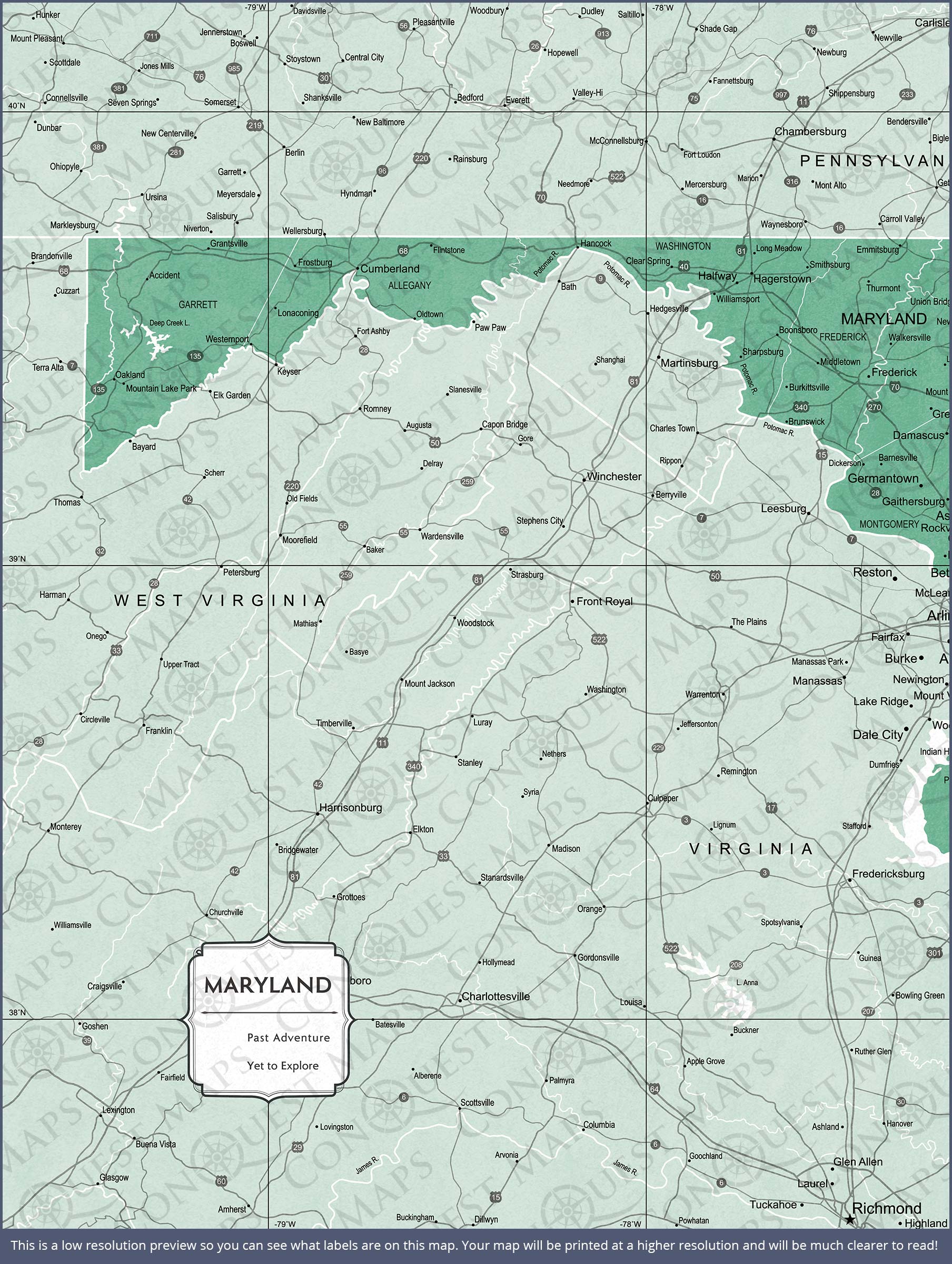 Push Pin Maryland Map (Pin Board) - Green Color Splash CM Pin Board