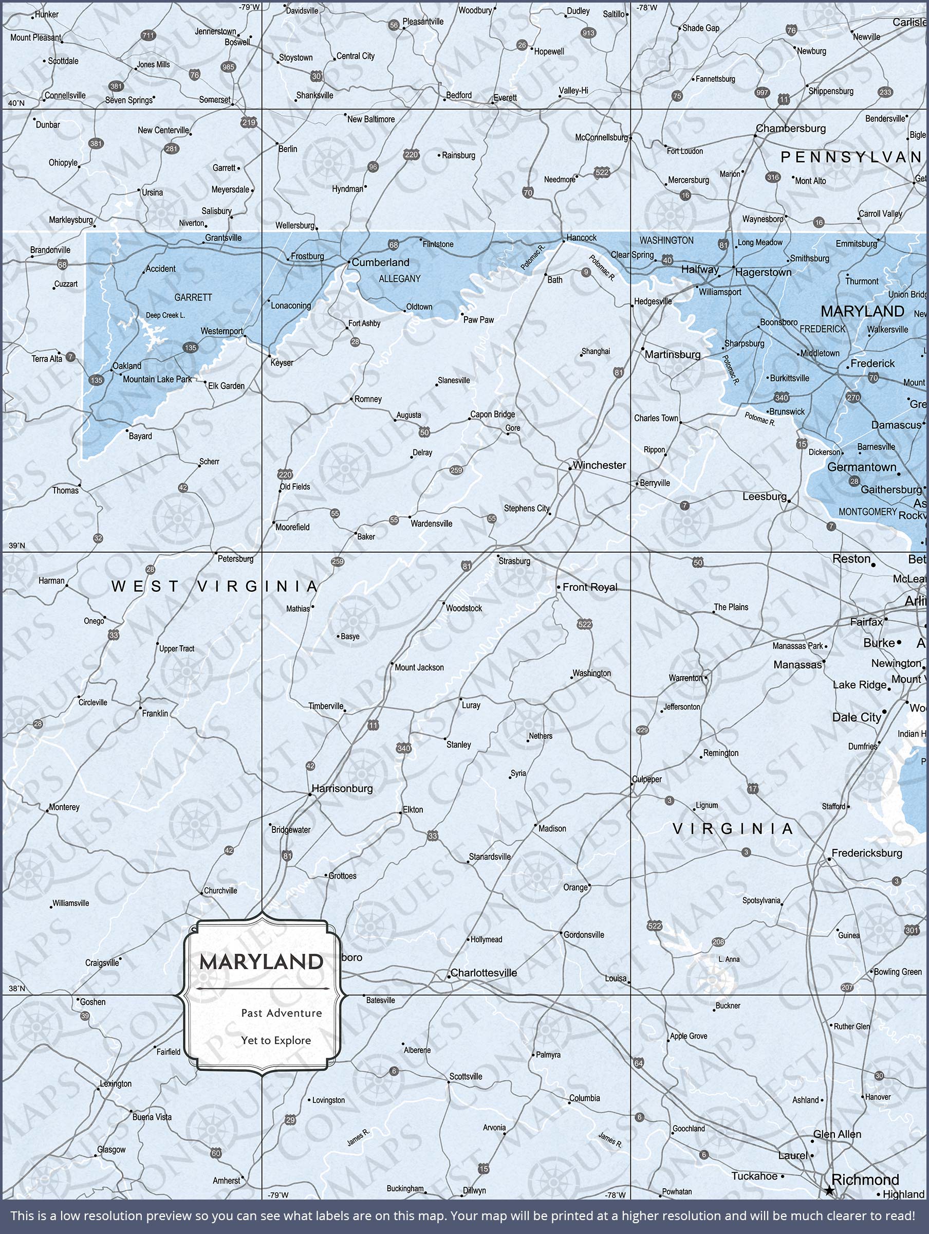 Push Pin Maryland Map (Pin Board) - Light Blue Color Splash CM Pin Board
