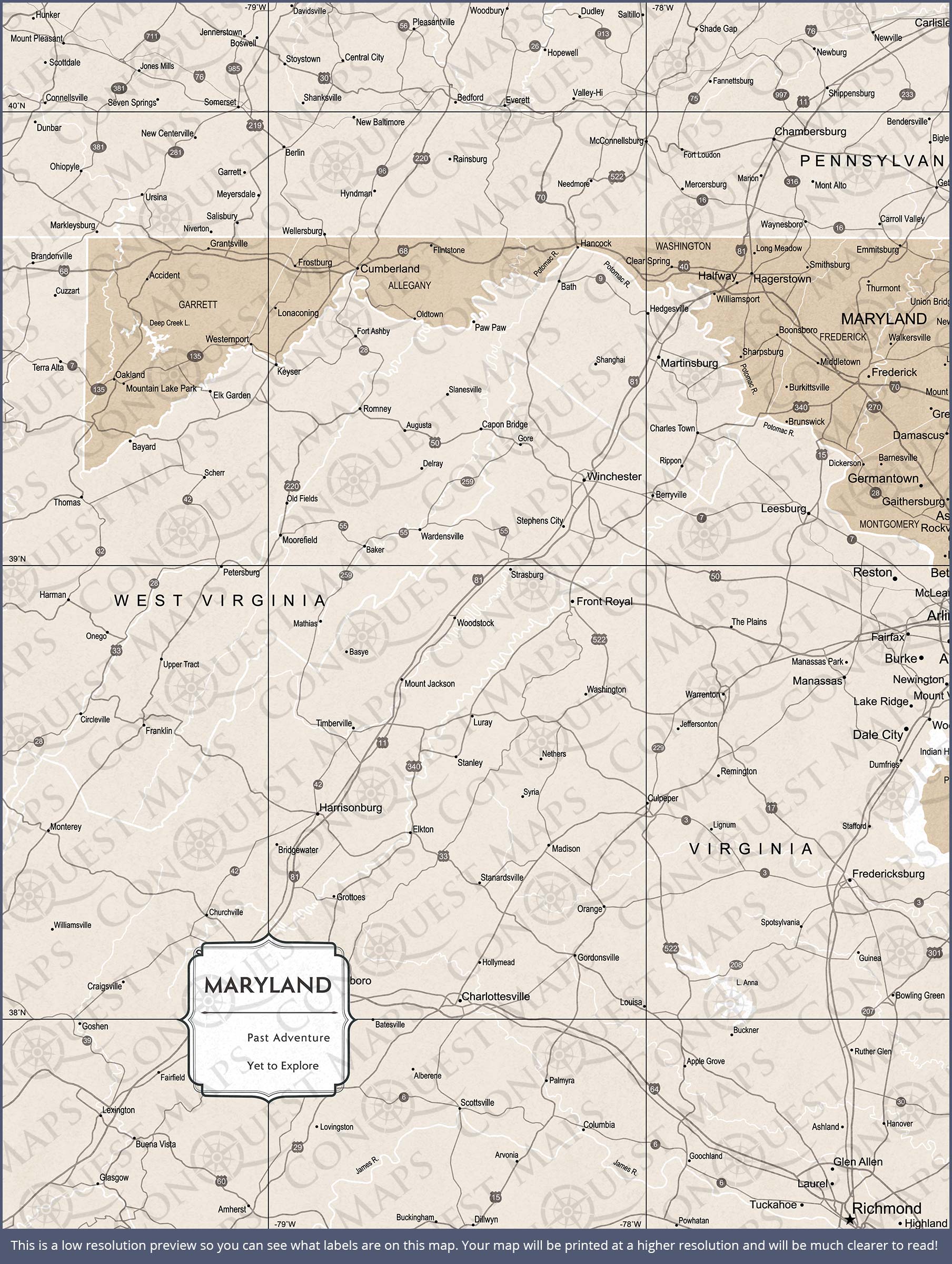 Push Pin Maryland Map (Pin Board) - Light Brown Color Splash CM Pin Board