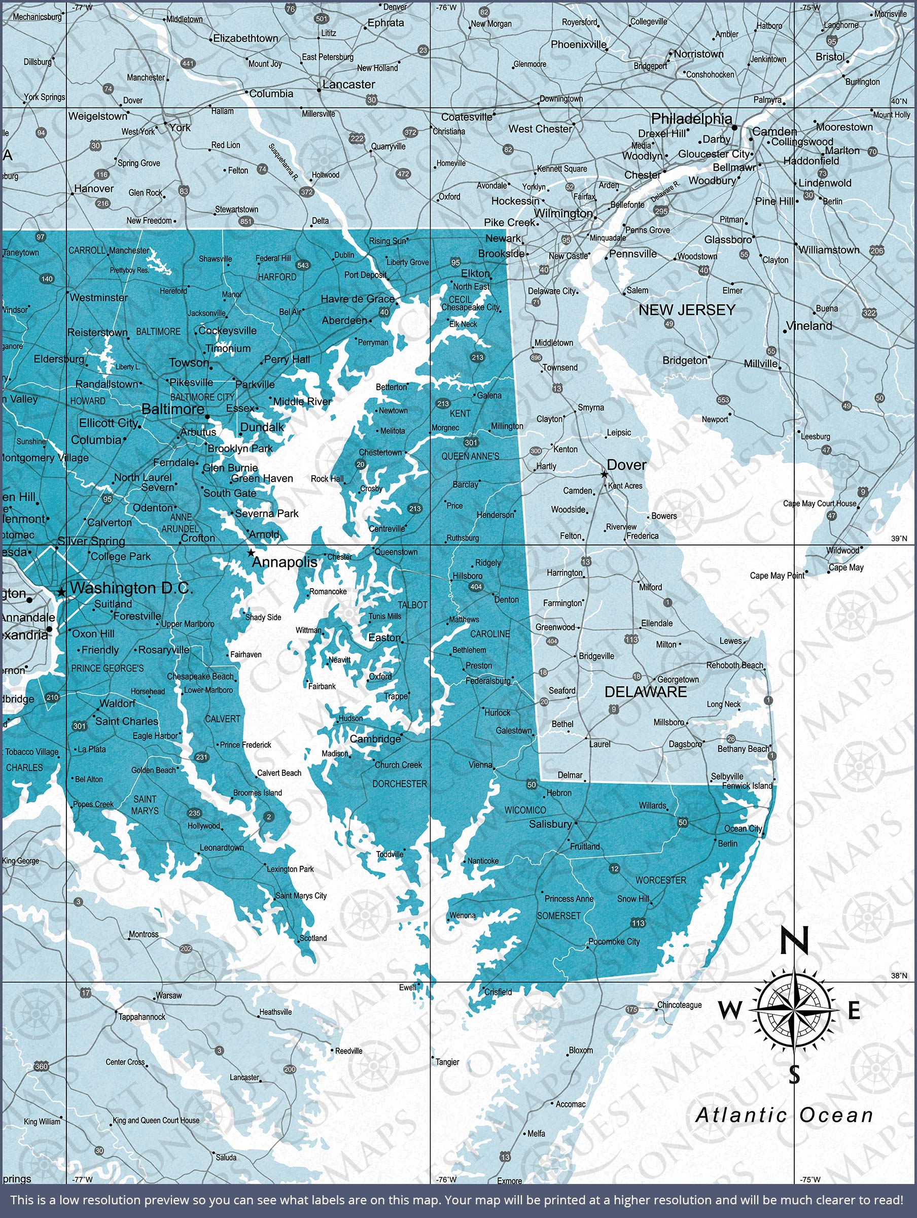 Push Pin Maryland Map (Pin Board) - Teal Color Splash CM Pin Board