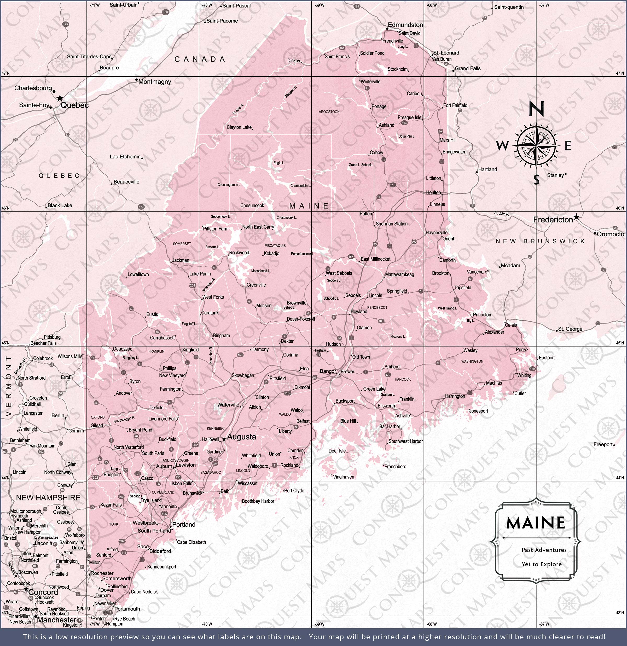 Push Pin Maine Map (Pin Board) - Pink Color Splash CM Pin Board