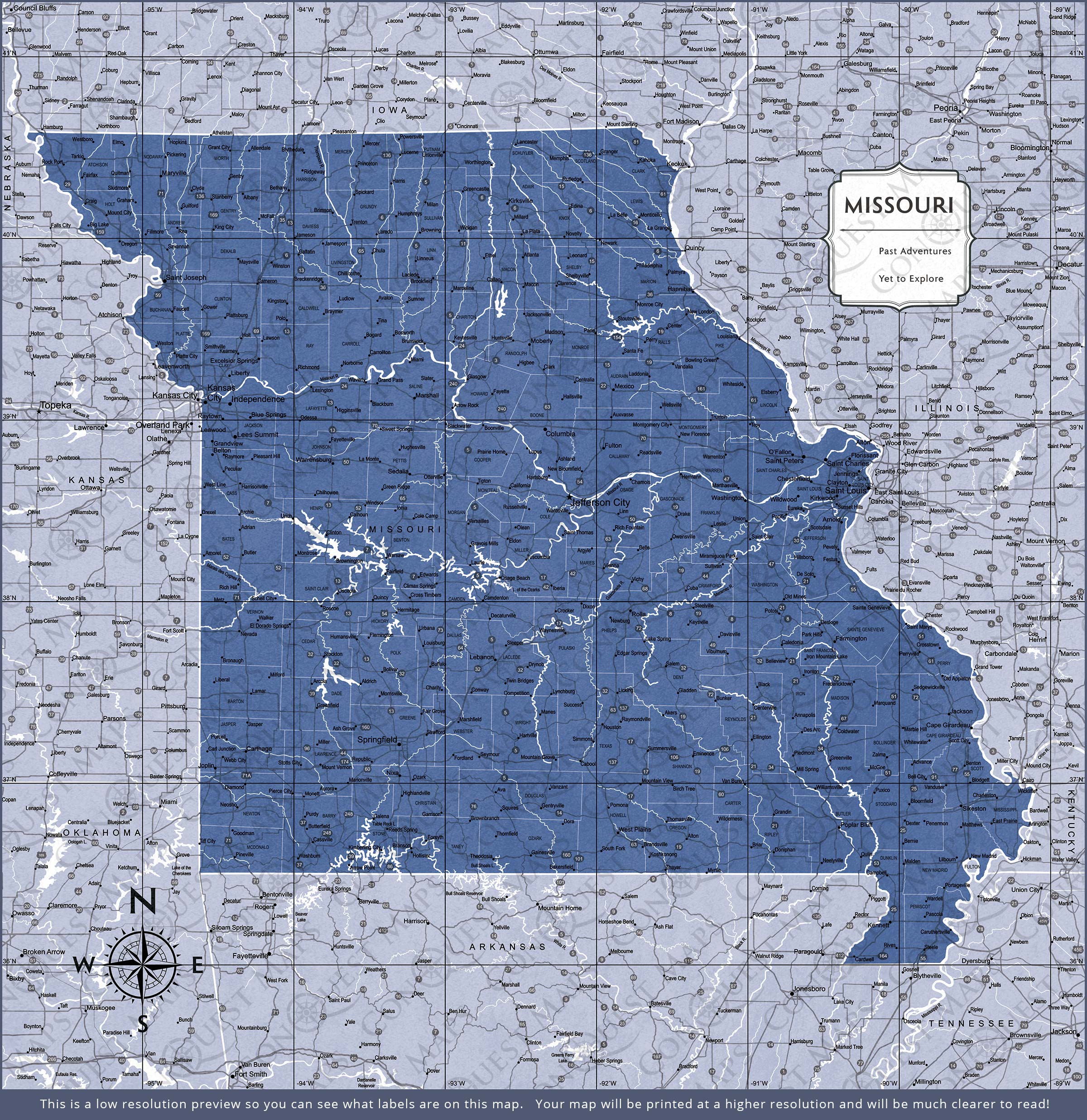 Push Pin Missouri Map (Pin Board) - Navy Color Splash CM Pin Board