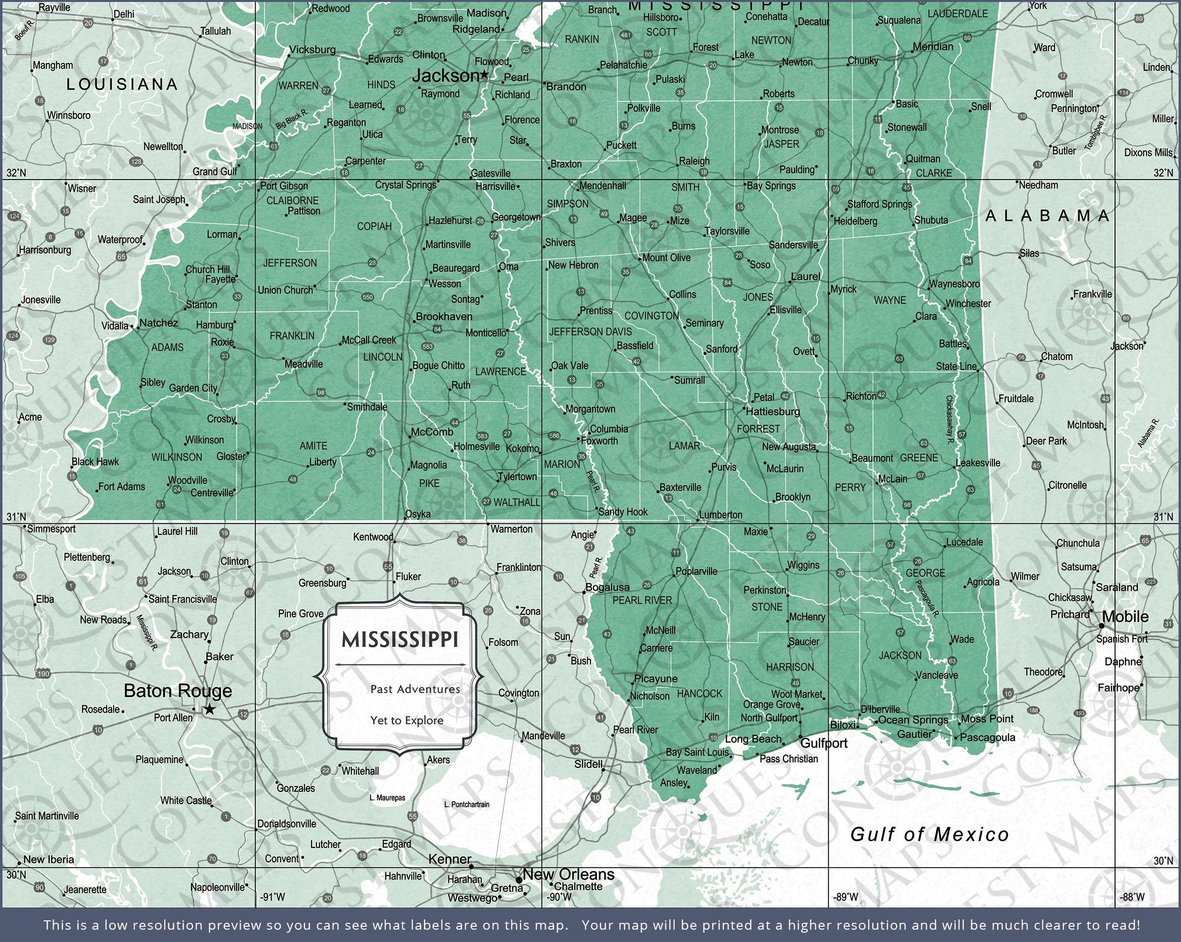 Push Pin Mississippi Map (Pin Board) - Green Color Splash CM Pin Board