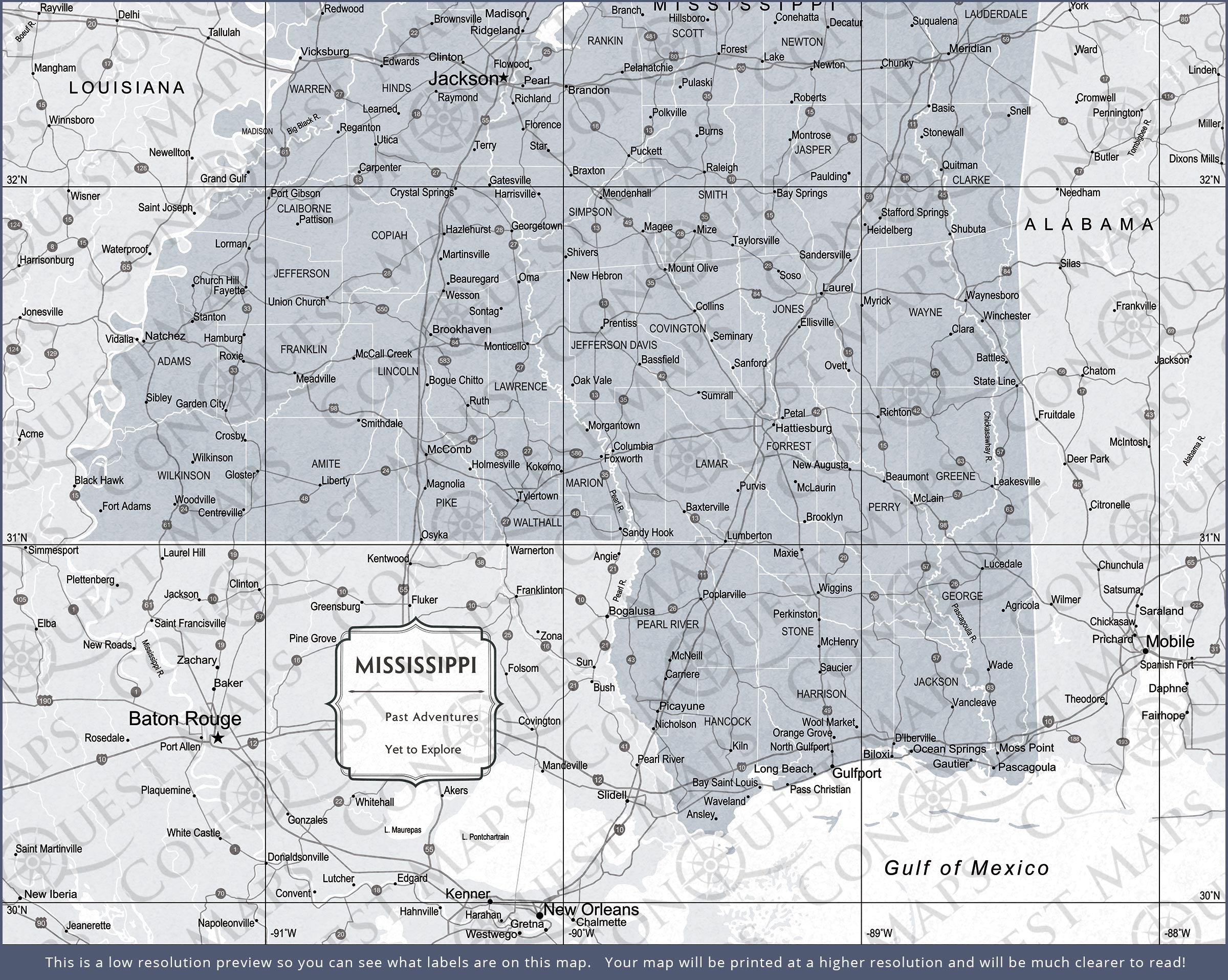 Push Pin Mississippi Map (Pin Board) - Light Gray Color Splash CM Pin Board