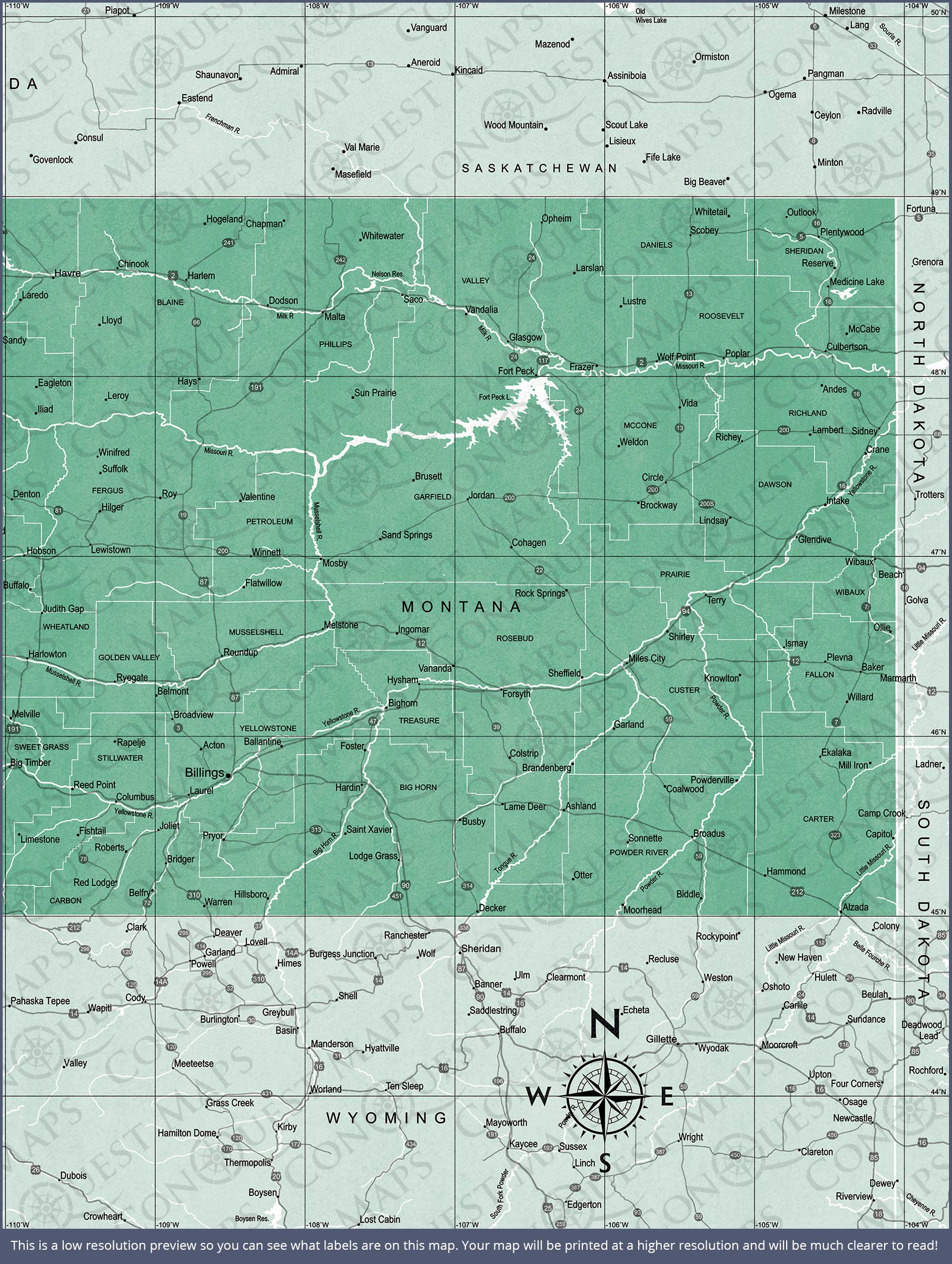 Push Pin Montana Map (Pin Board) - Green Color Splash CM Pin Board