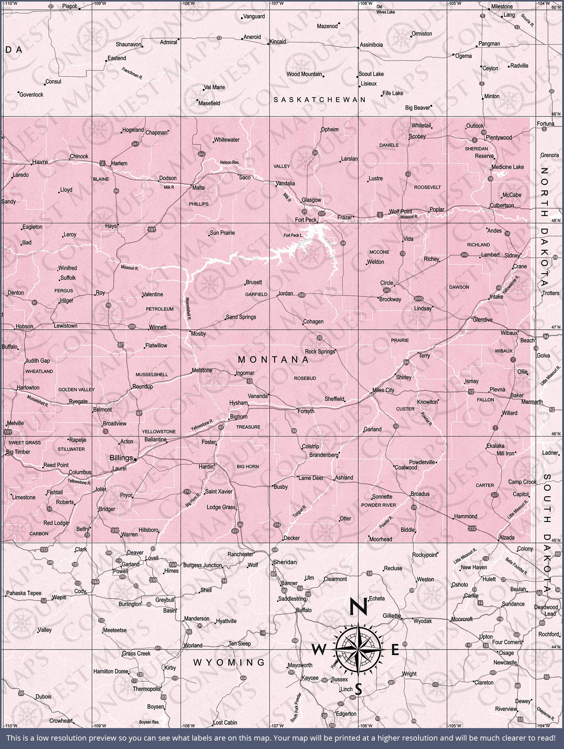 Push Pin Montana Map (Pin Board) - Pink Color Splash CM Pin Board