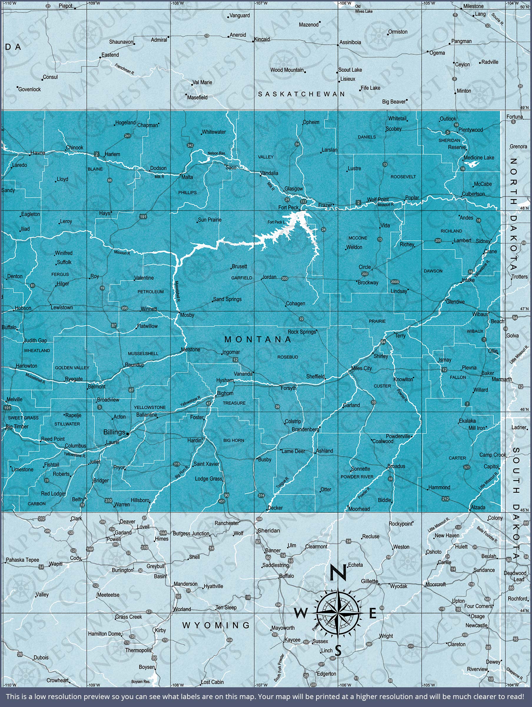 Push Pin Montana Map (Pin Board) - Teal Color Splash CM Pin Board