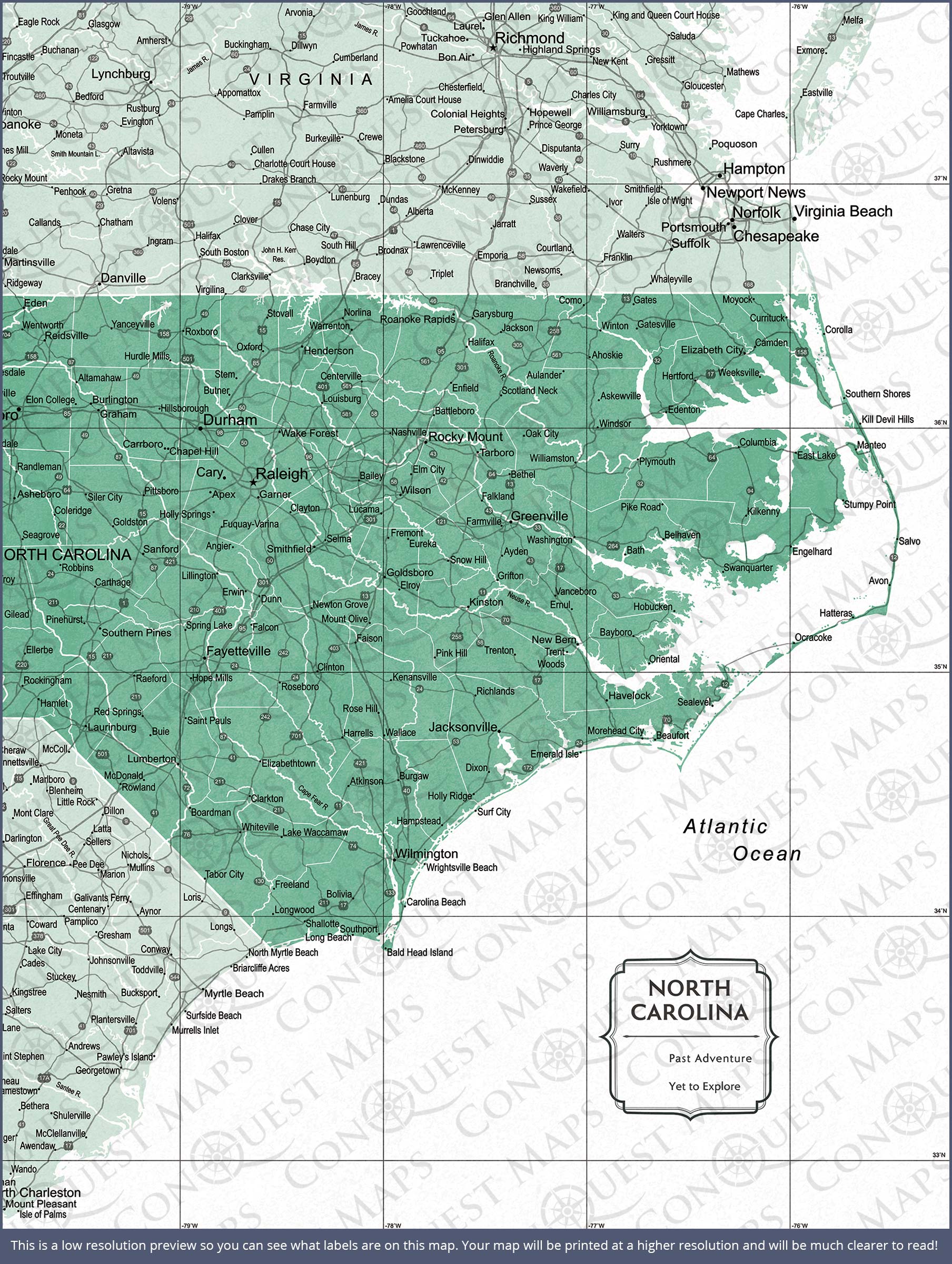 Push Pin North Carolina Map (Pin Board) - Green Color Splash CM Pin Board