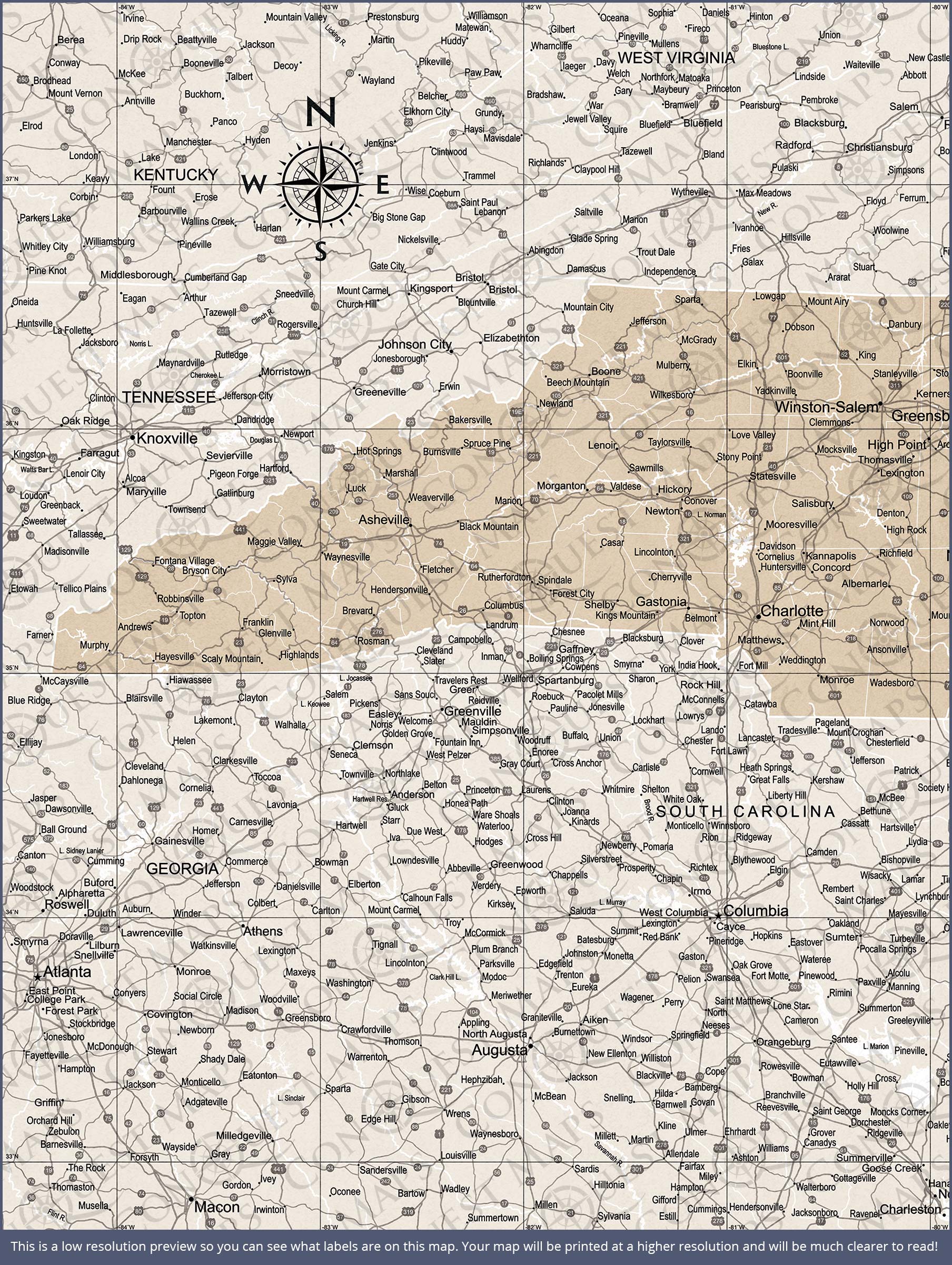 Push Pin North Carolina Map (Pin Board) - Light Brown Color Splash CM Pin Board