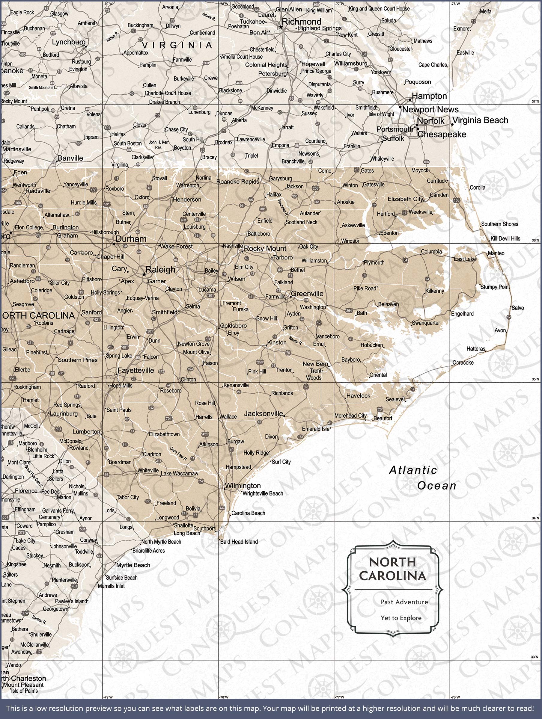 Push Pin North Carolina Map (Pin Board) - Light Brown Color Splash CM Pin Board