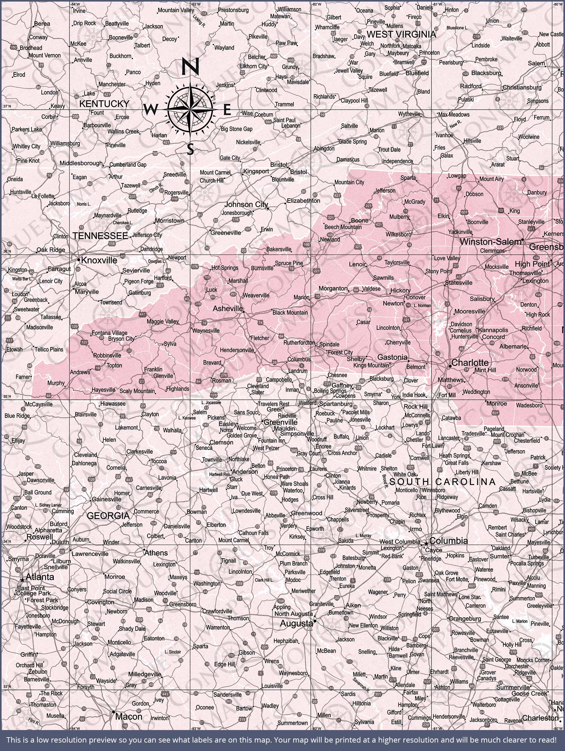 Push Pin North Carolina Map (Pin Board) - Pink Color Splash CM Pin Board