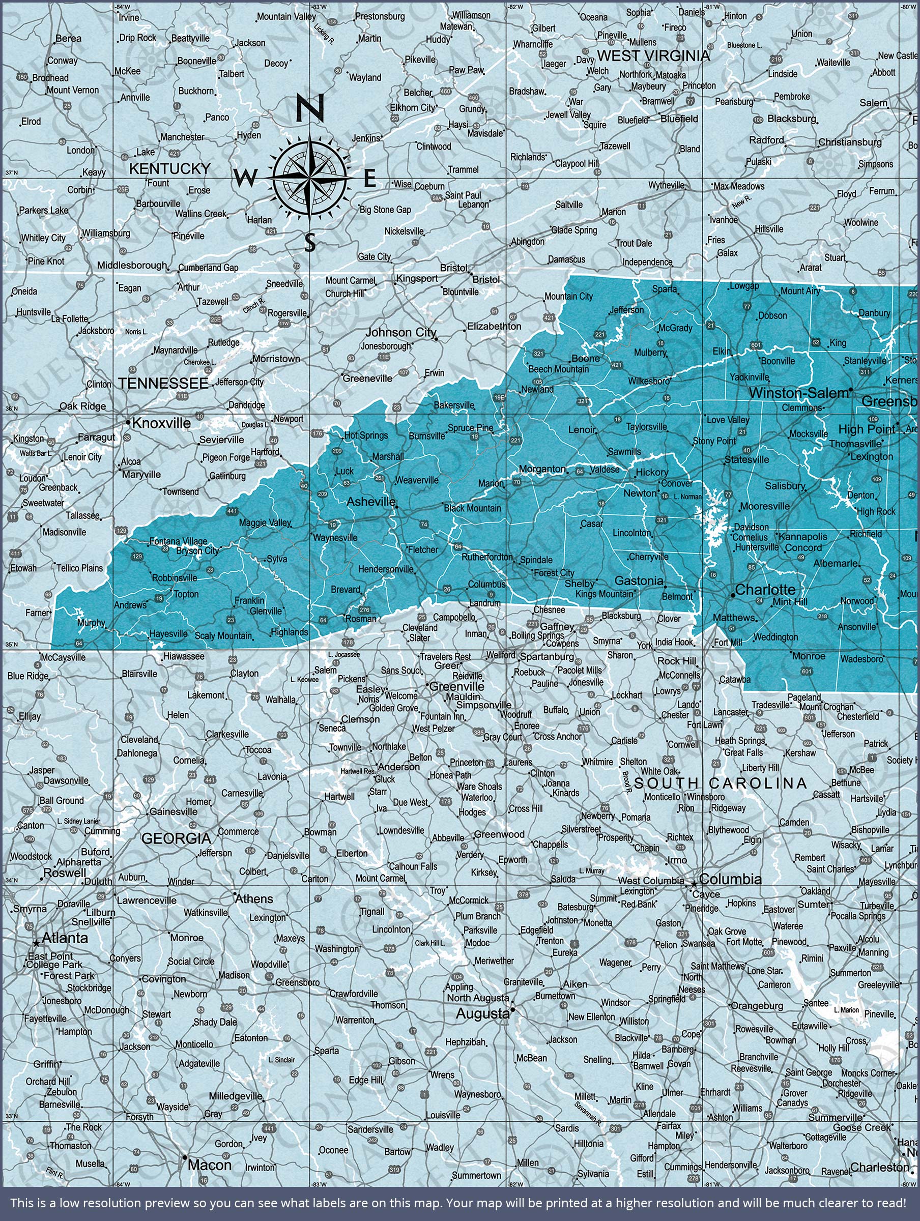 Push Pin North Carolina Map (Pin Board) - Teal Color Splash CM Pin Board