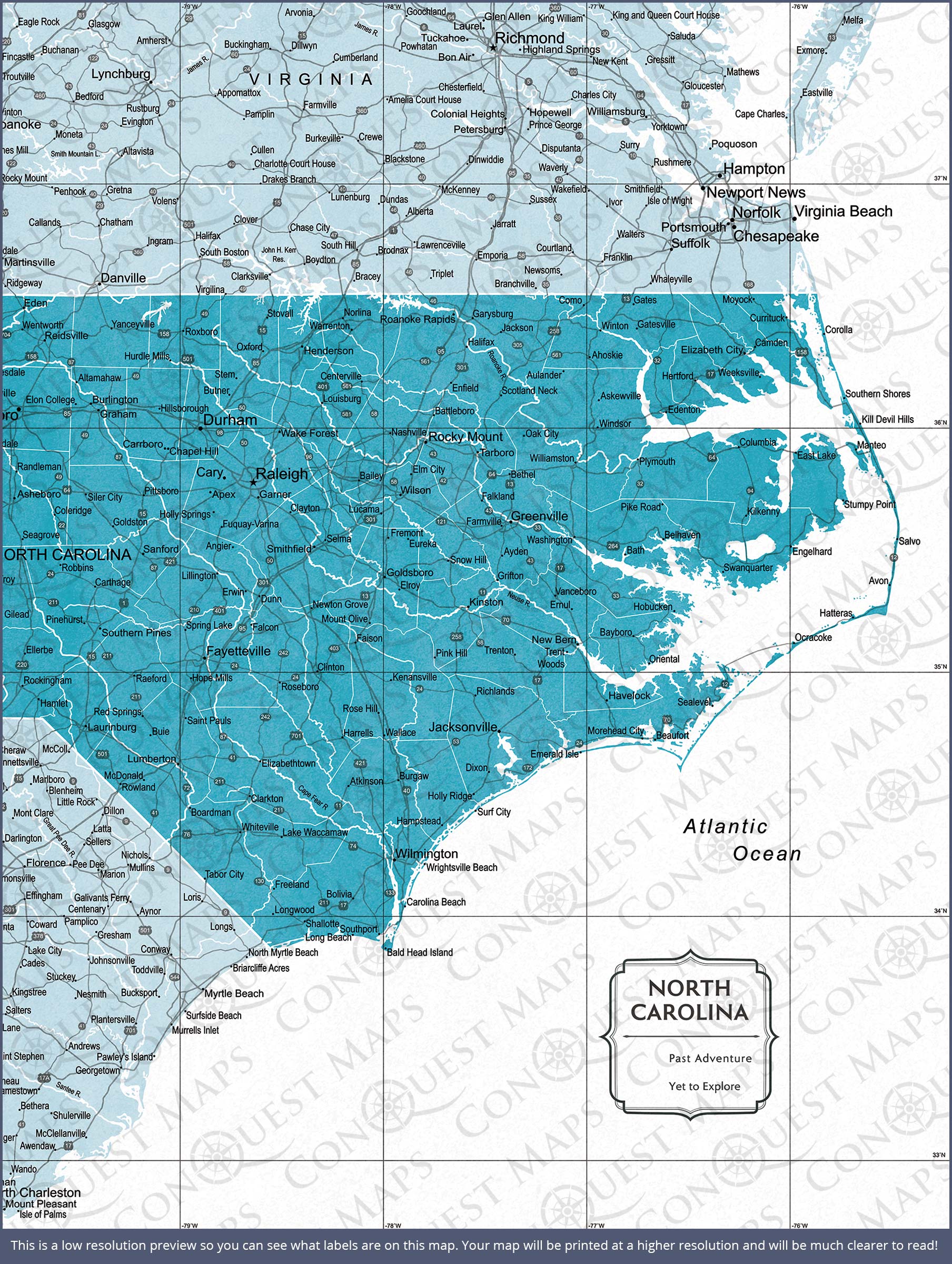 Push Pin North Carolina Map (Pin Board) - Teal Color Splash CM Pin Board