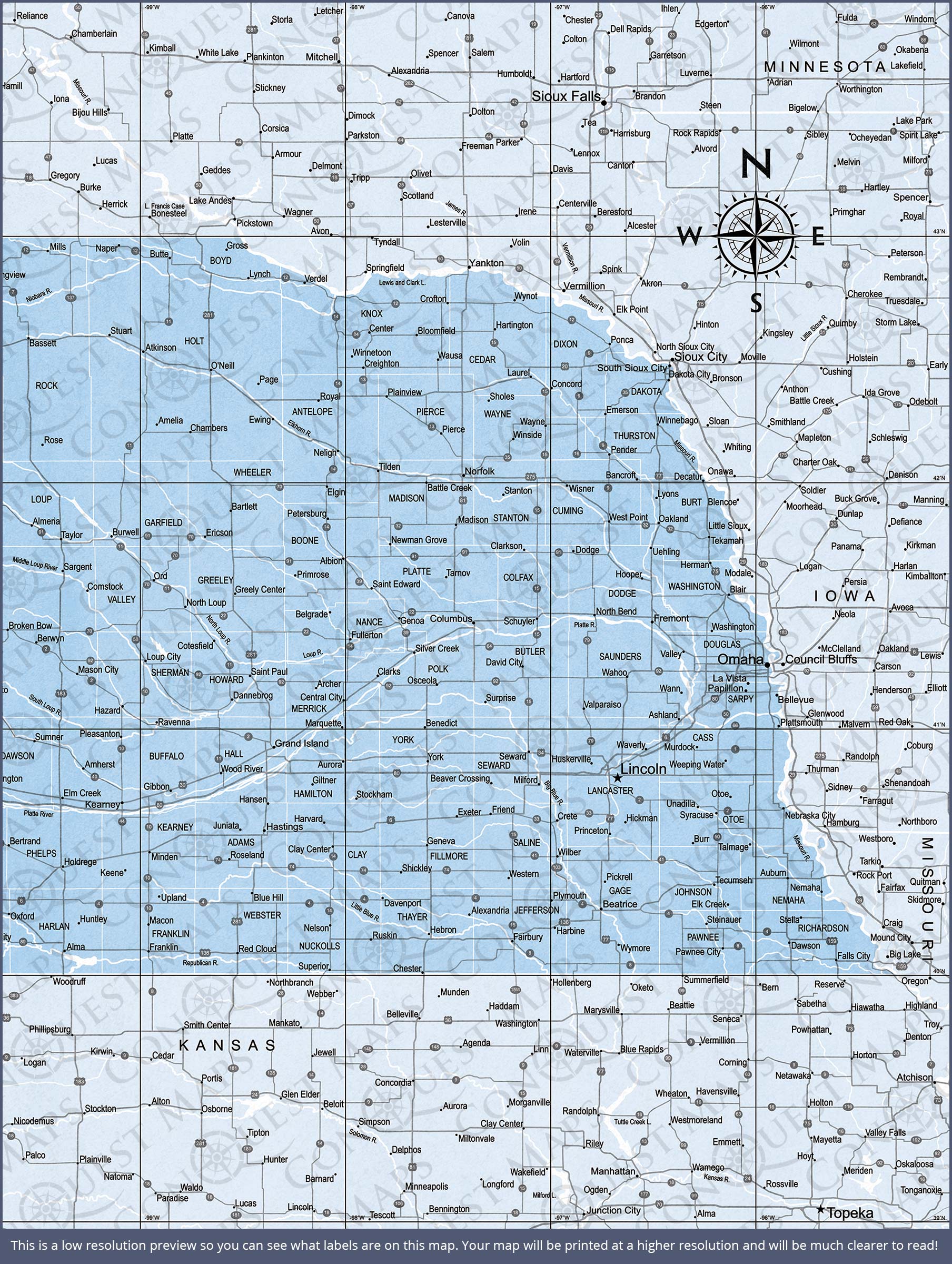 Push Pin Nebraska Map (Pin Board) - Light Blue Color Splash CM Pin Board