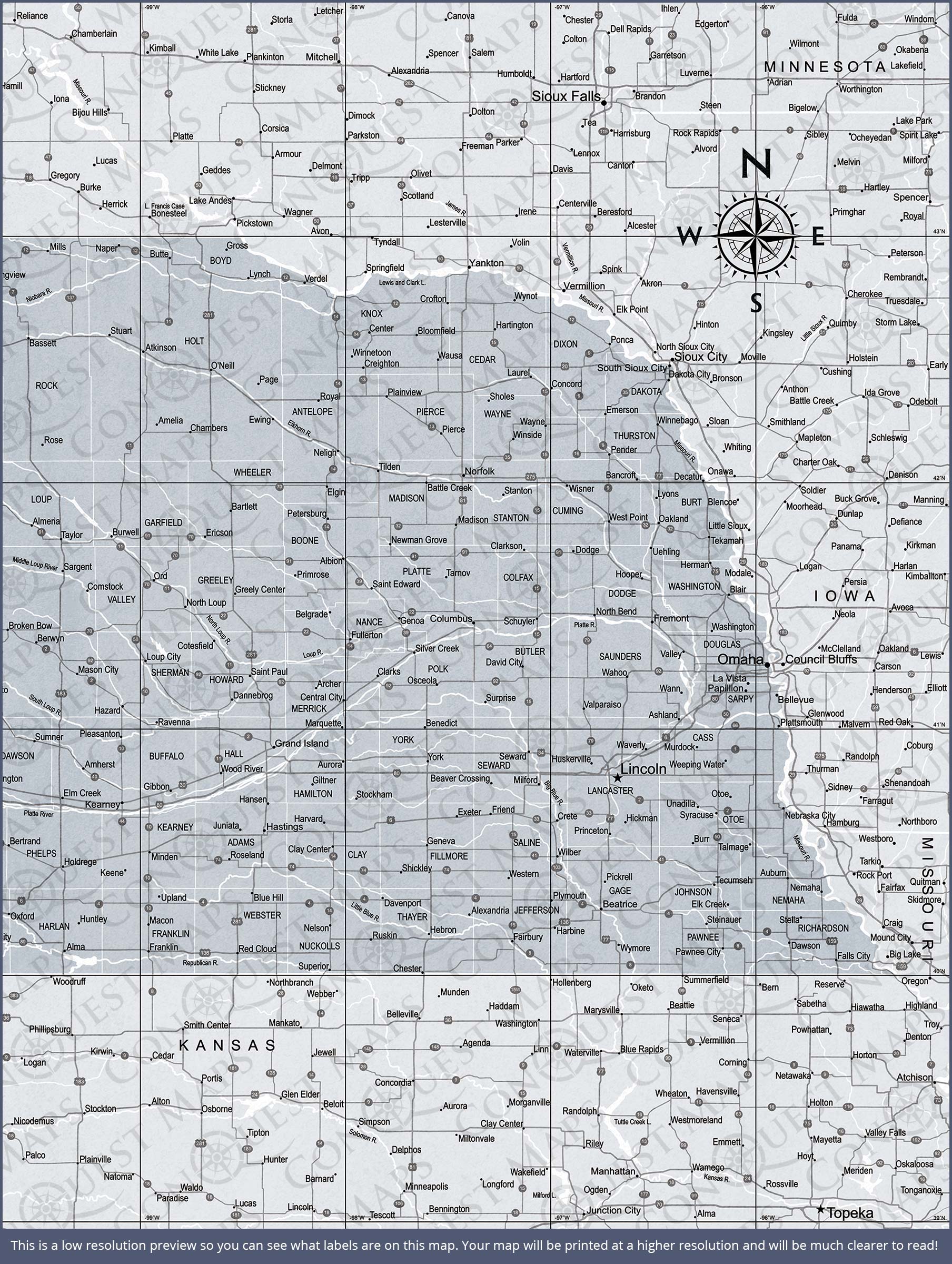 Push Pin Nebraska Map (Pin Board) - Light Gray Color Splash CM Pin Board