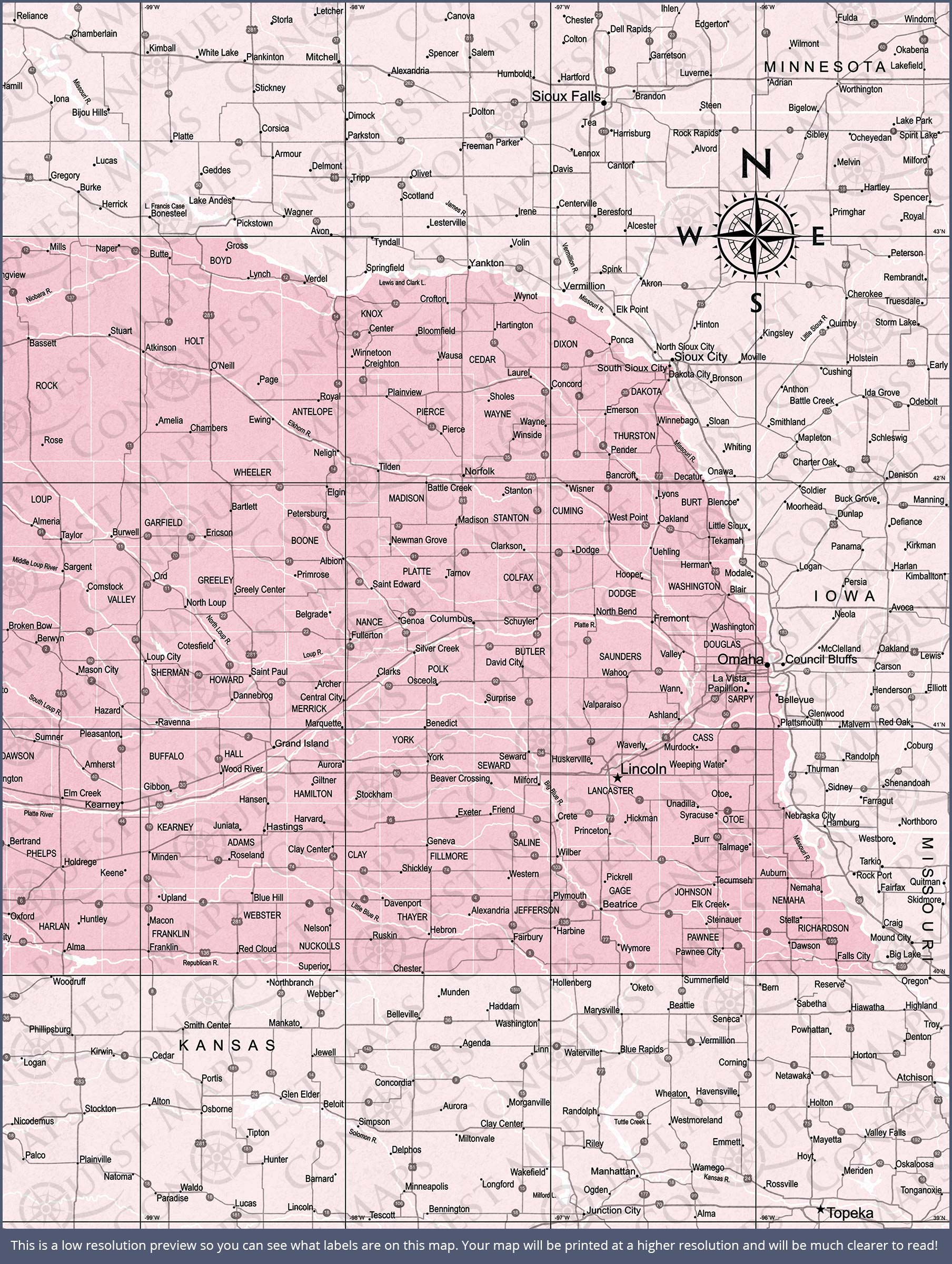 Push Pin Nebraska Map (Pin Board) - Pink Color Splash CM Pin Board