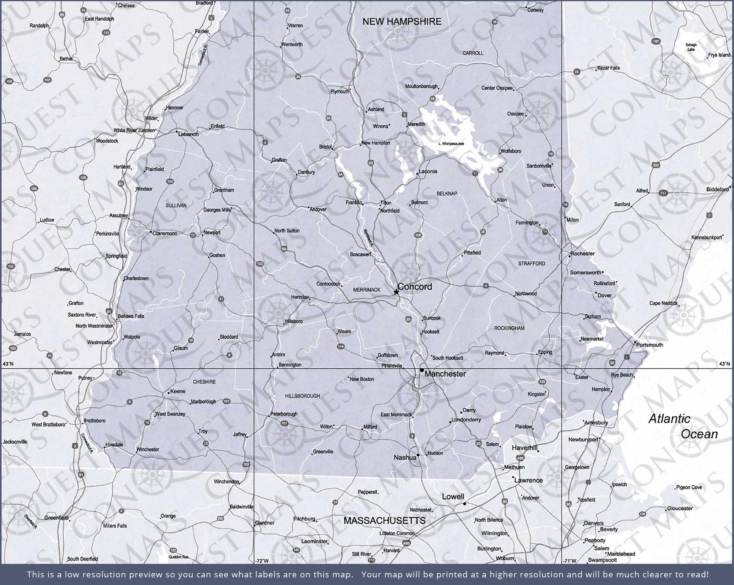 Push Pin New Hampshire Map (Pin Board) - Light Gray Color Splash CM Pin Board