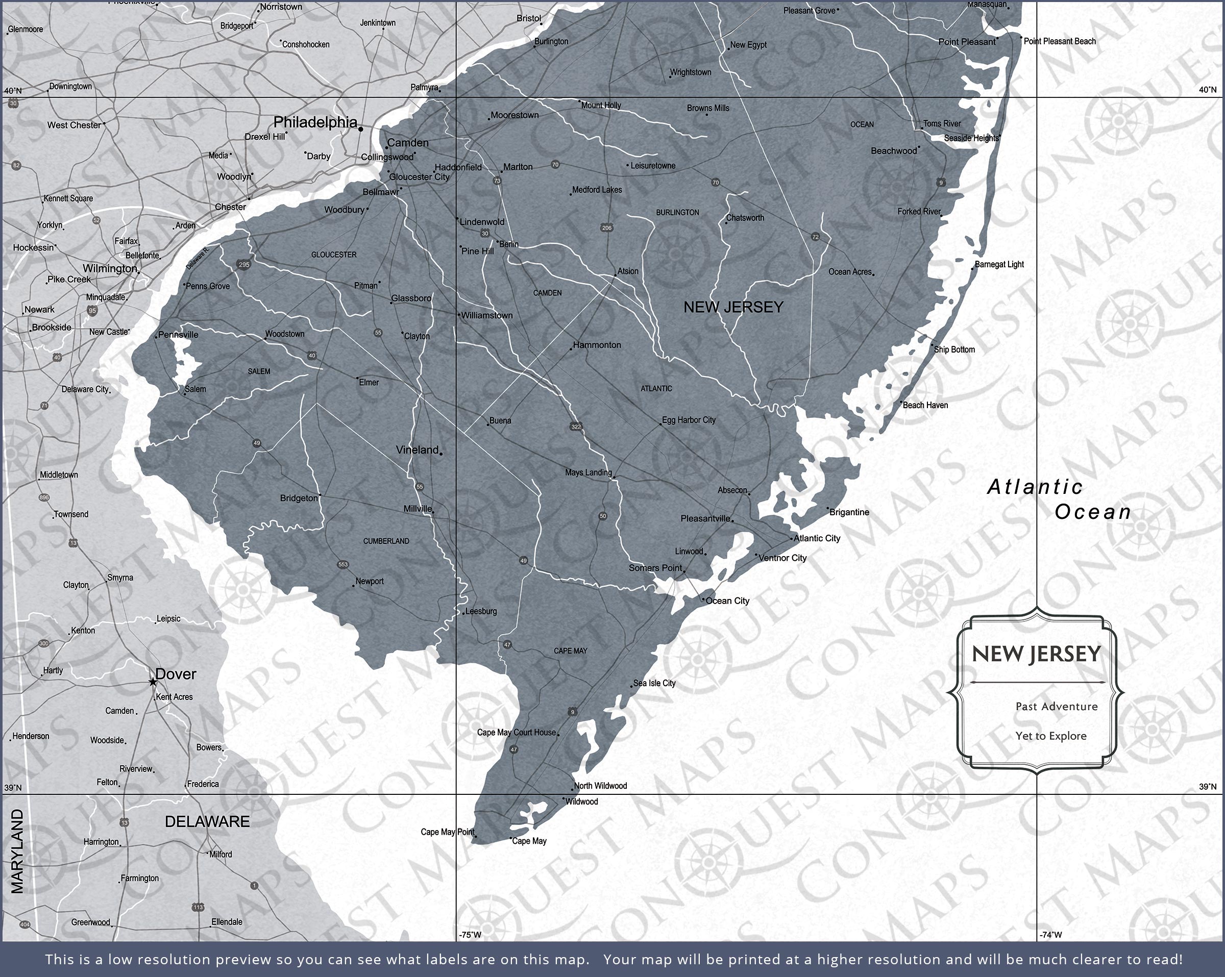 Push Pin New Jersey Map (Pin Board) - Dark Gray Color Splash CM Pin Board