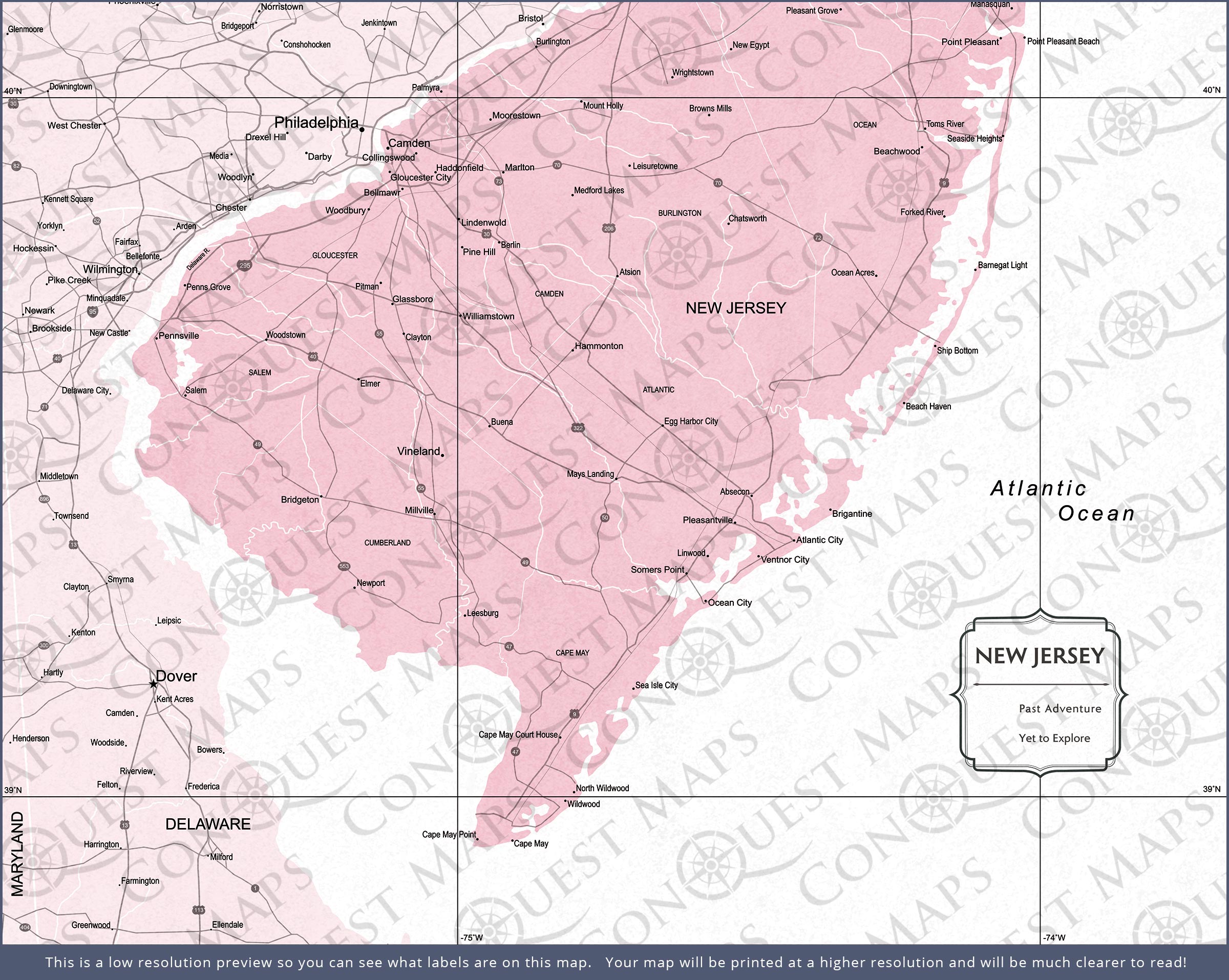 Push Pin New Jersey Map (Pin Board) - Pink Color Splash CM Pin Board