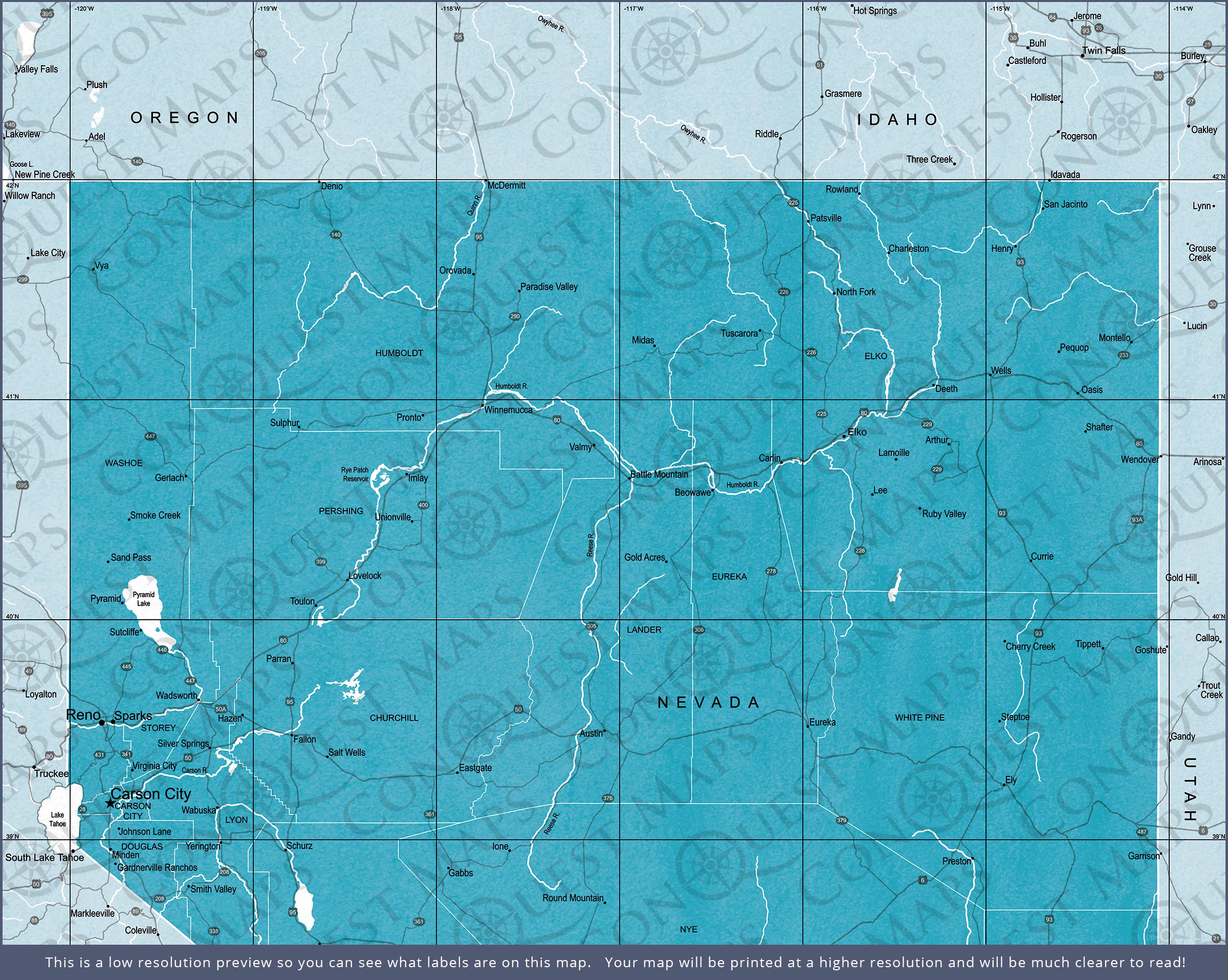 Push Pin Nevada Map (Pin Board) - Teal Color Splash CM Pin Board