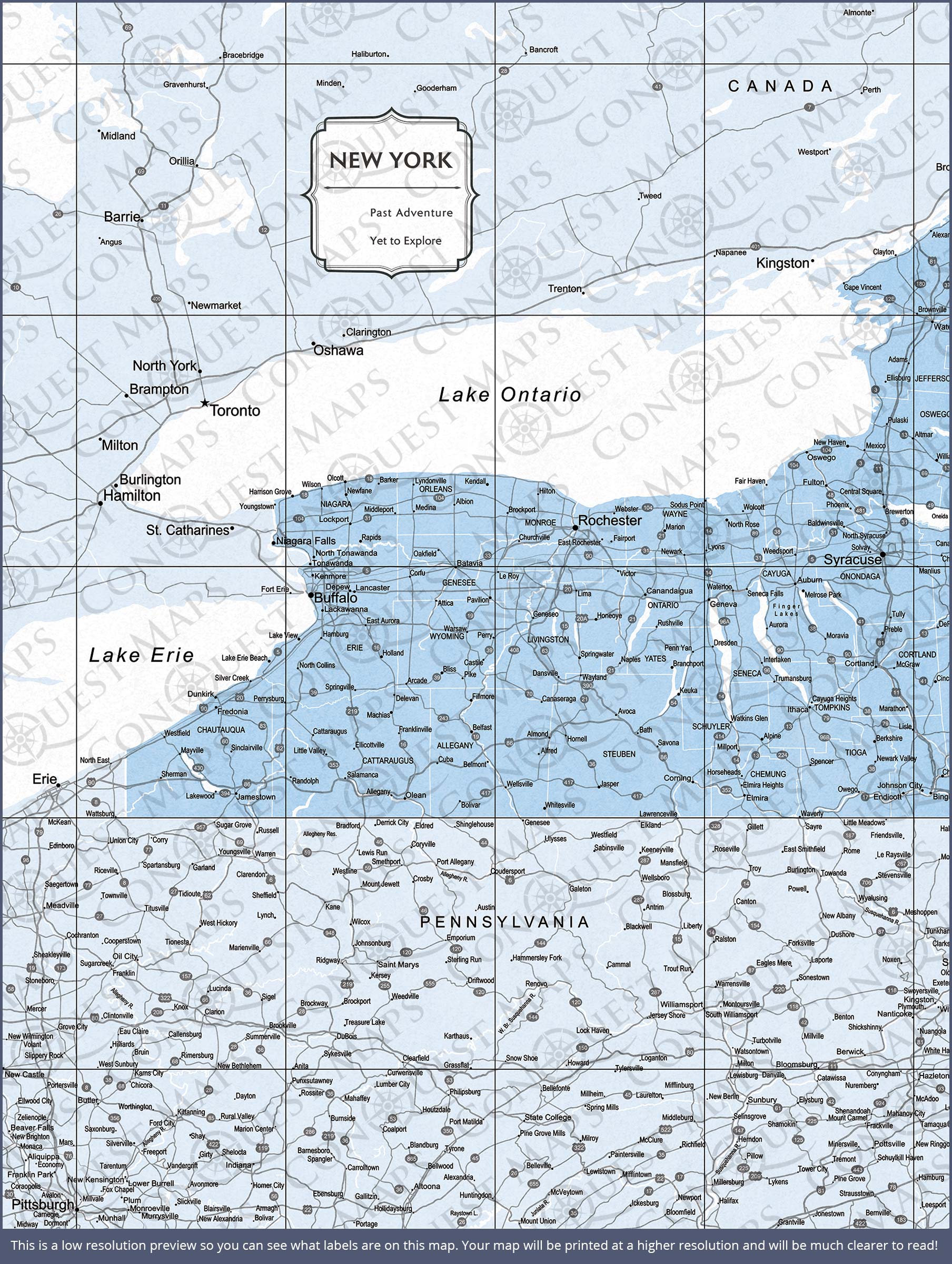 Push Pin New York Map (Pin Board) - Light Blue Color Splash CM Pin Board