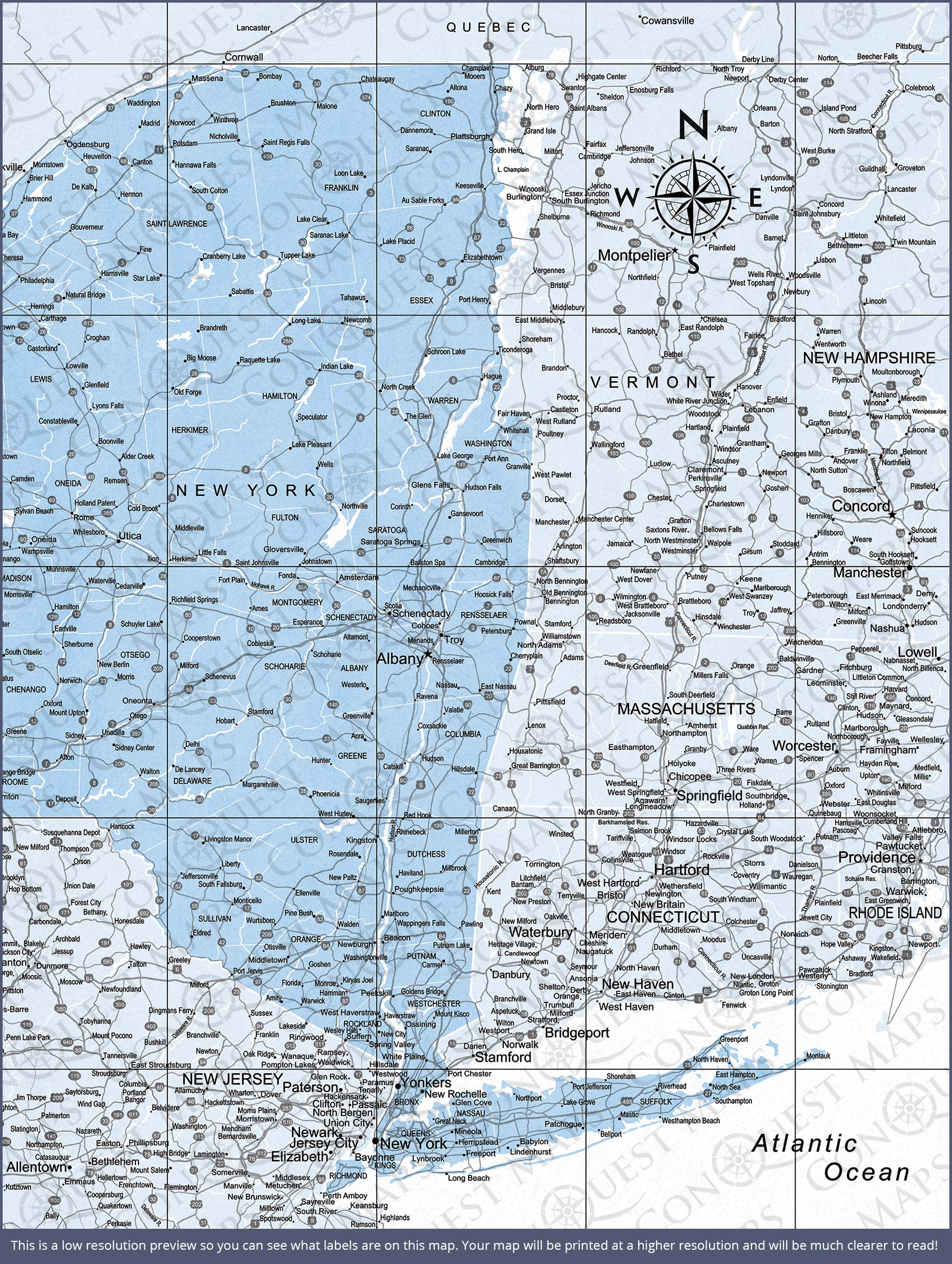 Push Pin New York Map (Pin Board) - Light Blue Color Splash CM Pin Board