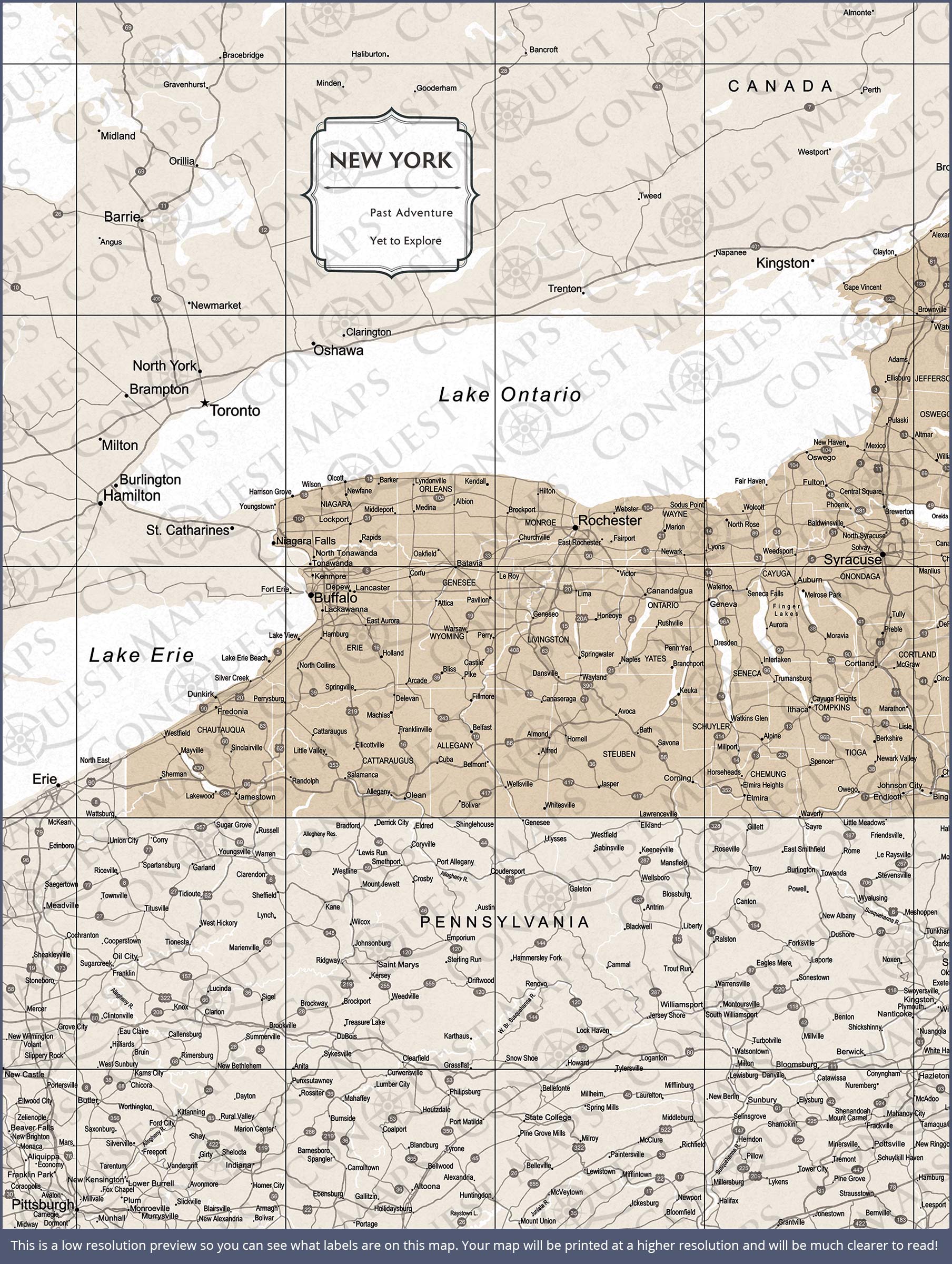 Push Pin New York Map (Pin Board) - Light Brown Color Splash CM Pin Board