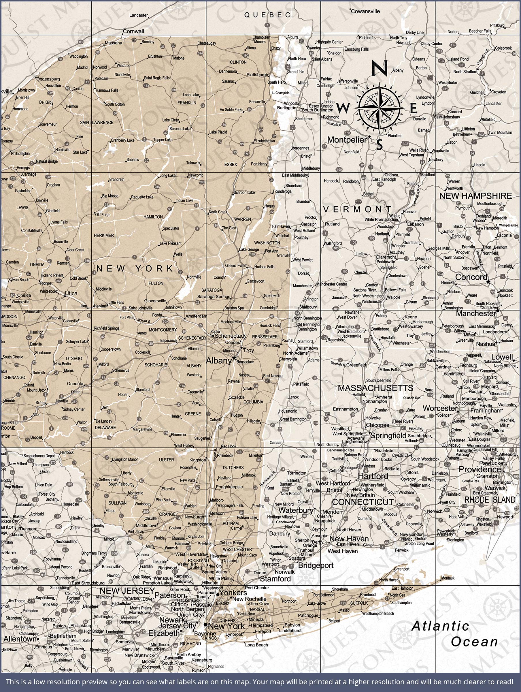 Push Pin New York Map (Pin Board) - Light Brown Color Splash CM Pin Board