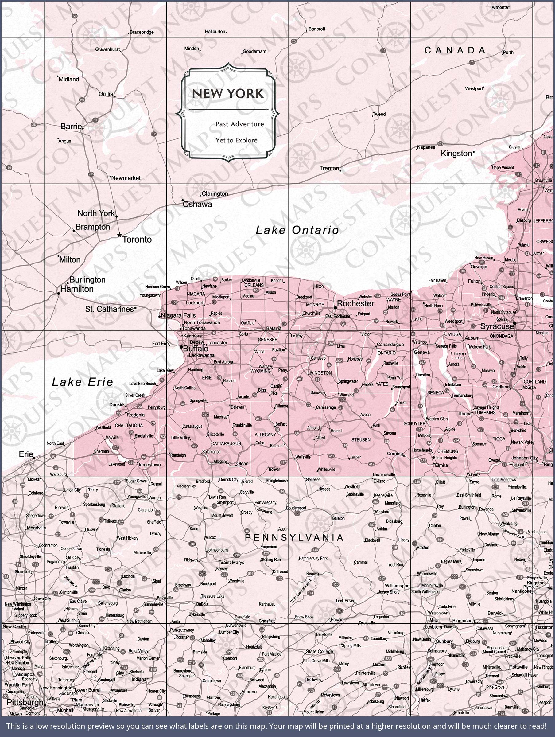 Push Pin New York Map (Pin Board) - Pink Color Splash CM Pin Board