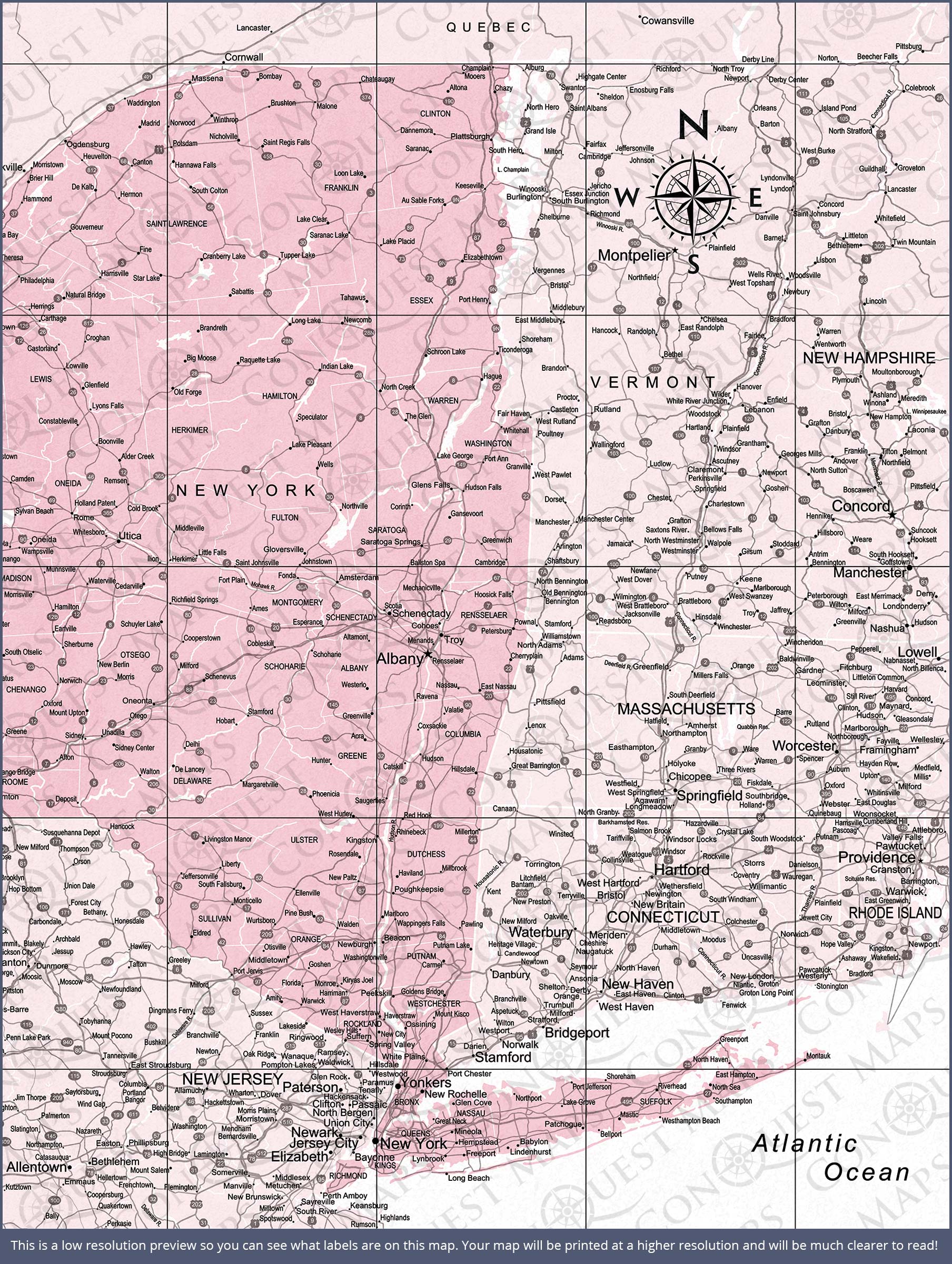 Push Pin New York Map (Pin Board) - Pink Color Splash CM Pin Board