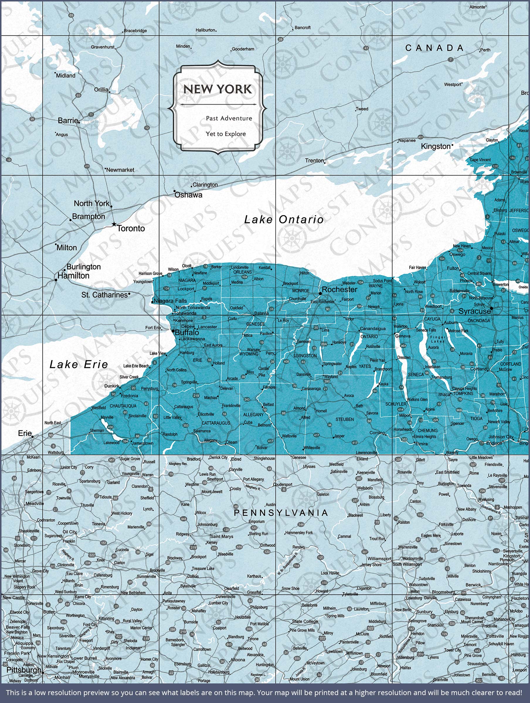 Push Pin New York Map (Pin Board) - Teal Color Splash CM Pin Board