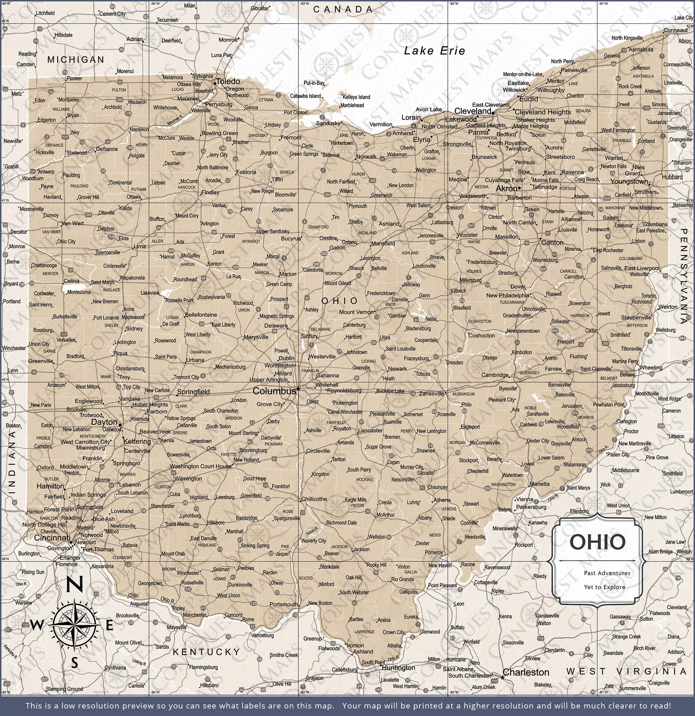 Push Pin Ohio Map (Pin Board) - Light Brown Color Splash CM Pin Board