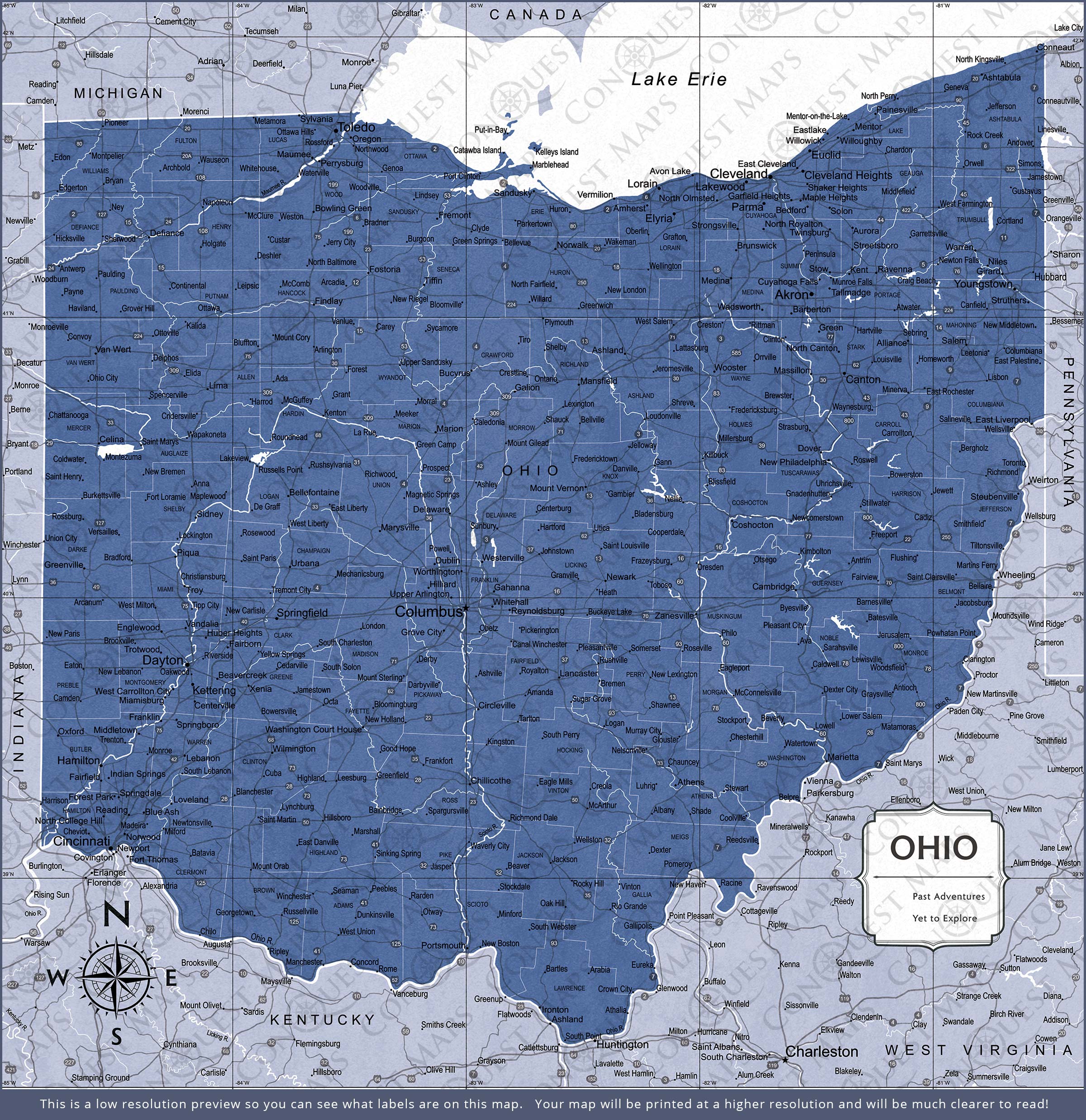 Push Pin Ohio Map (Pin Board) - Navy Color Splash CM Pin Board