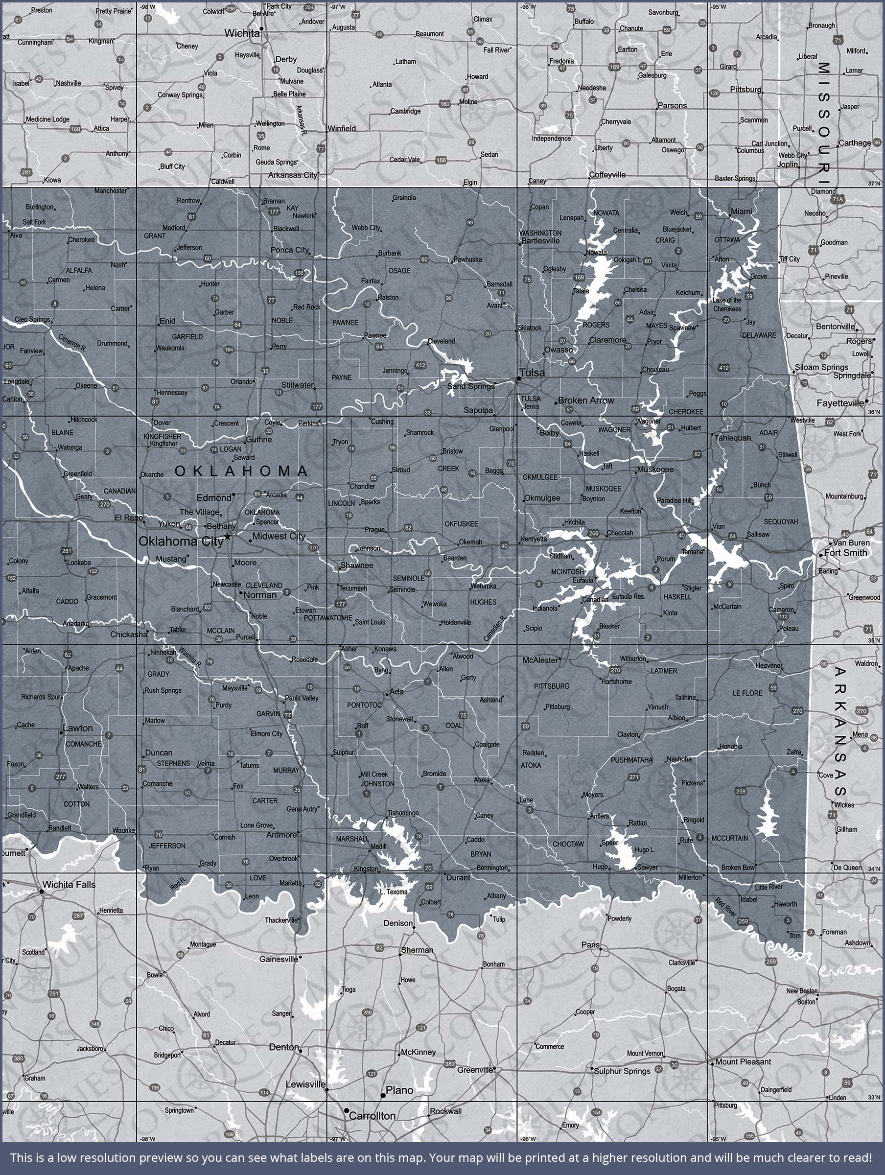 Push Pin Oklahoma Map (Pin Board) - Dark Gray Color Splash CM Pin Board